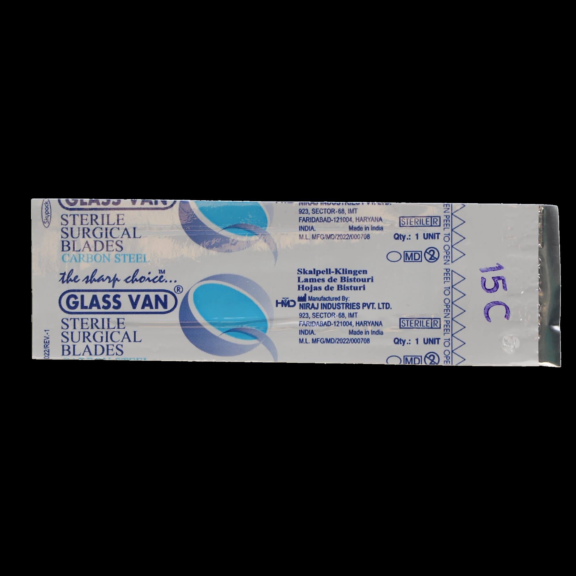 Glassvan Sterile Surgical Blades, Carbon Steel, #15C, 100/Box, 2001T-15C thumbnail 5