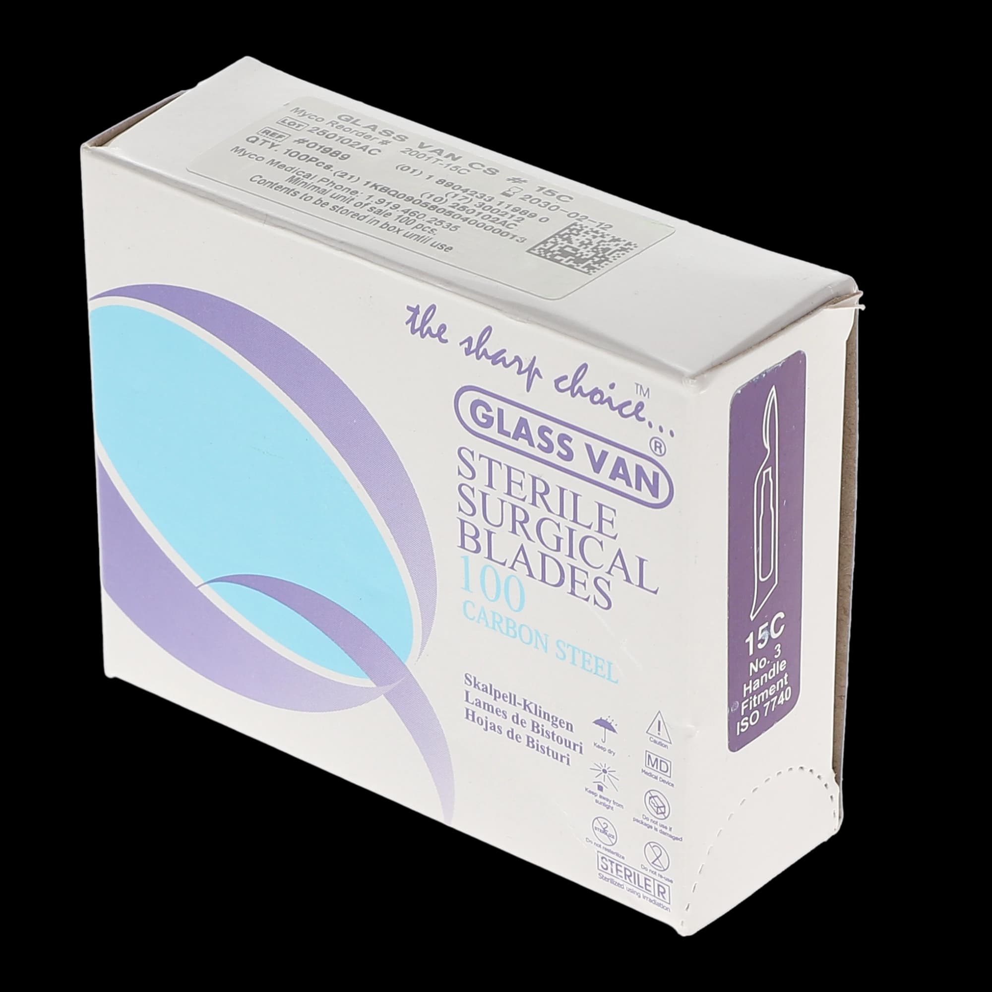 Glassvan Sterile Surgical Blades, Carbon Steel, #15C, 100/Box, 2001T-15C thumbnail 6