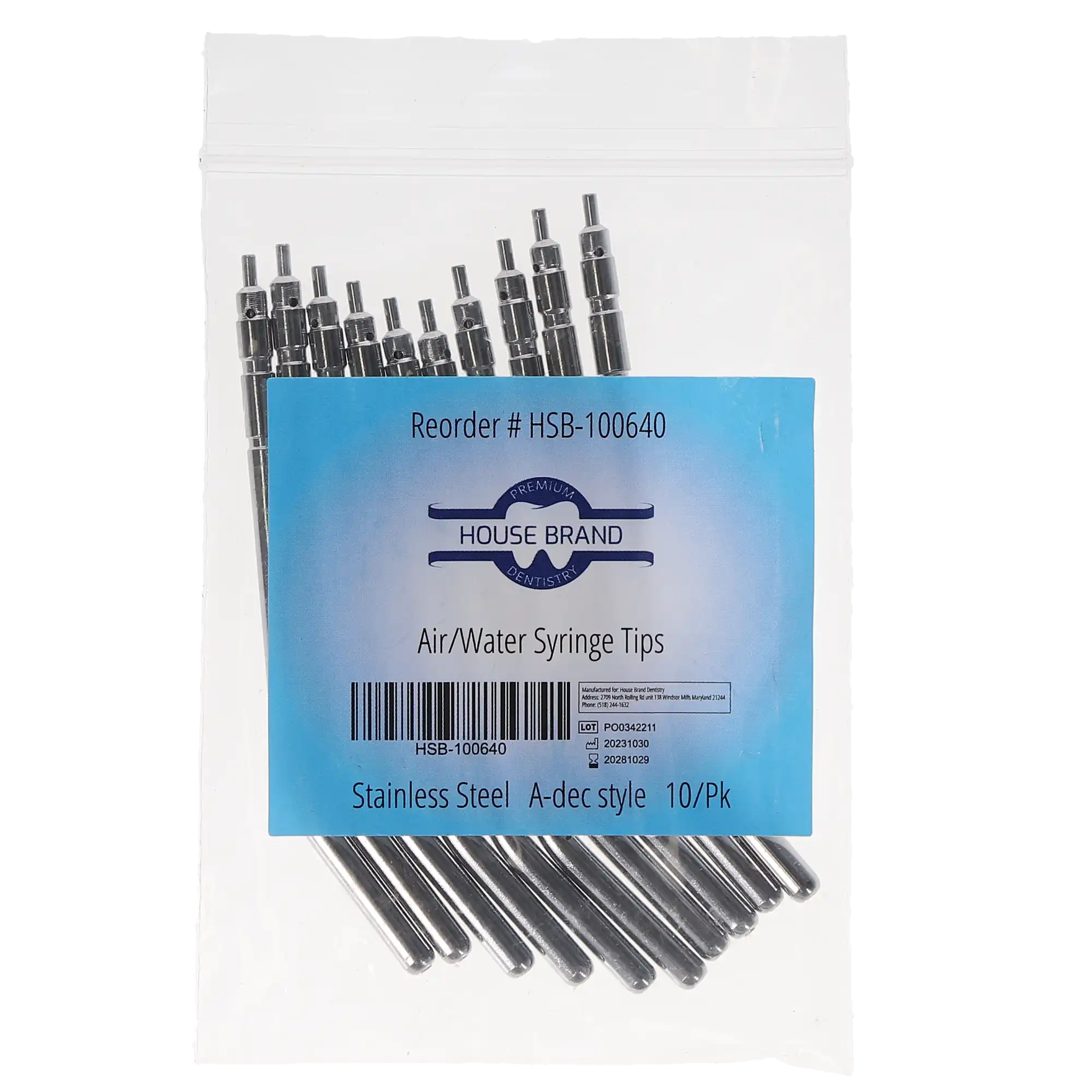 3 Way Metal Air/Water Syringe Tips, A-dec Style, 10/Pk, Model 100640 thumbnail 4