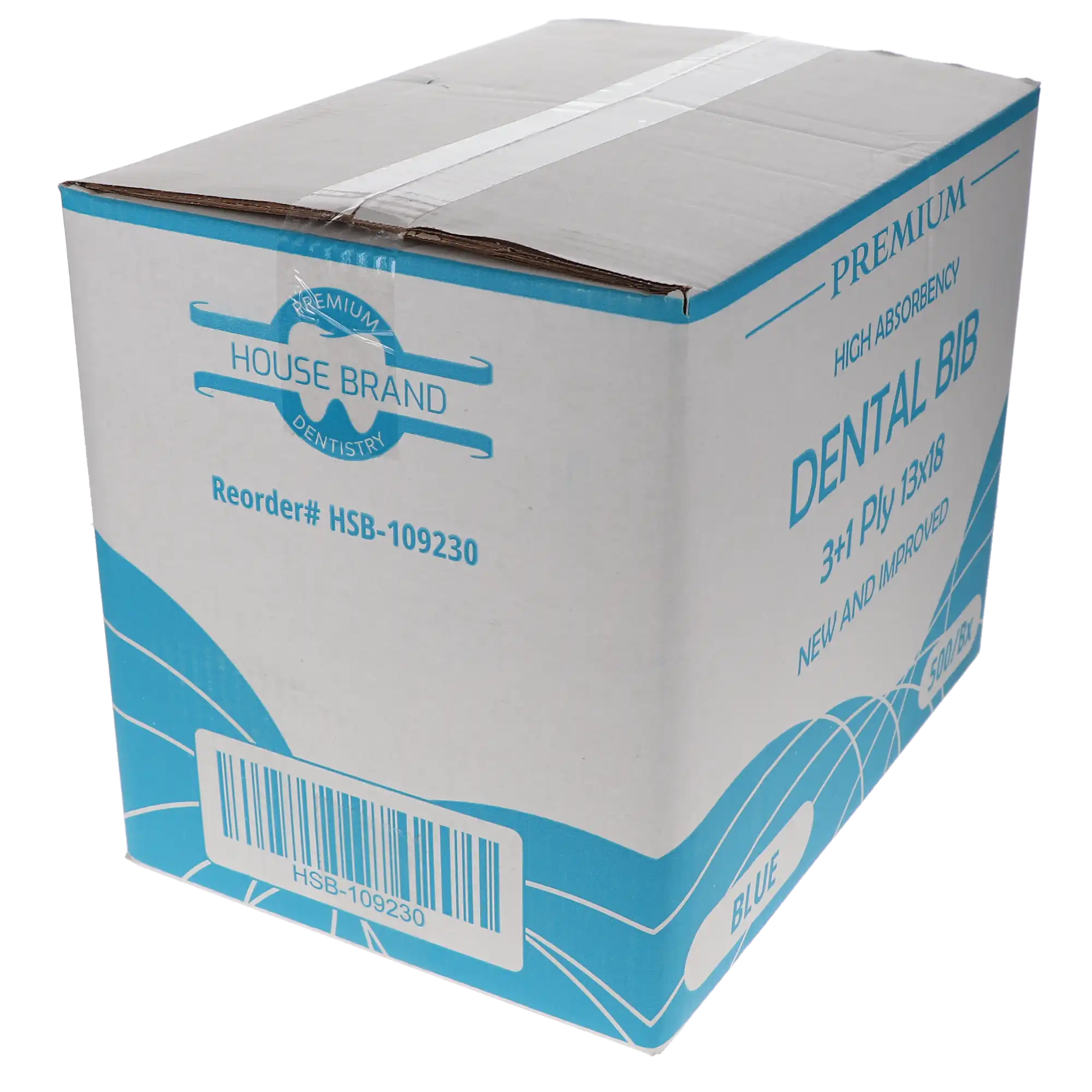 HSB Disposable Patient Bibs, 3+1 Ply, 13" x 18", Blue, 500/Pack, 109230 thumbnail 4