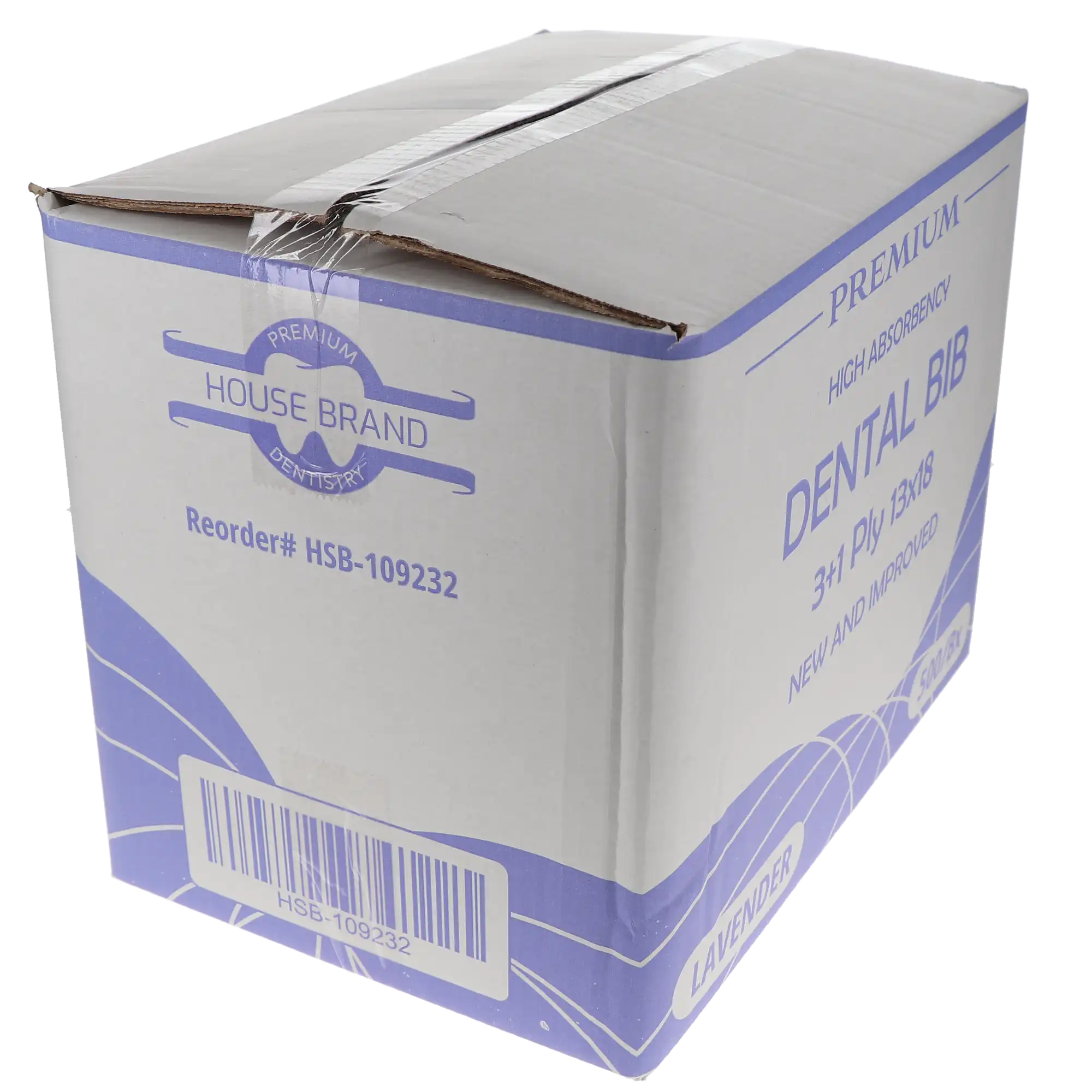 HSB Disposable Patient Bibs, 3+1 Ply, 13" x 18", Lavender, 500/Pack, 109232 thumbnail 4