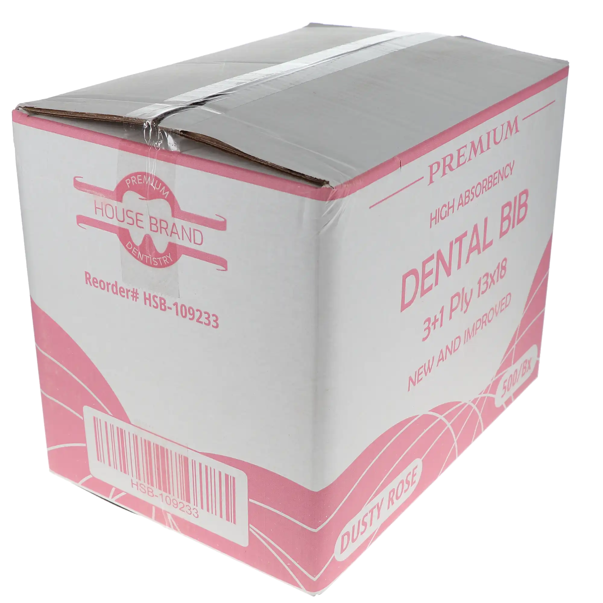Disposable Patient Bibs, 3+1 Ply, 13" x 18", Dusty Rose, 500/Pk, 109233 thumbnail 4