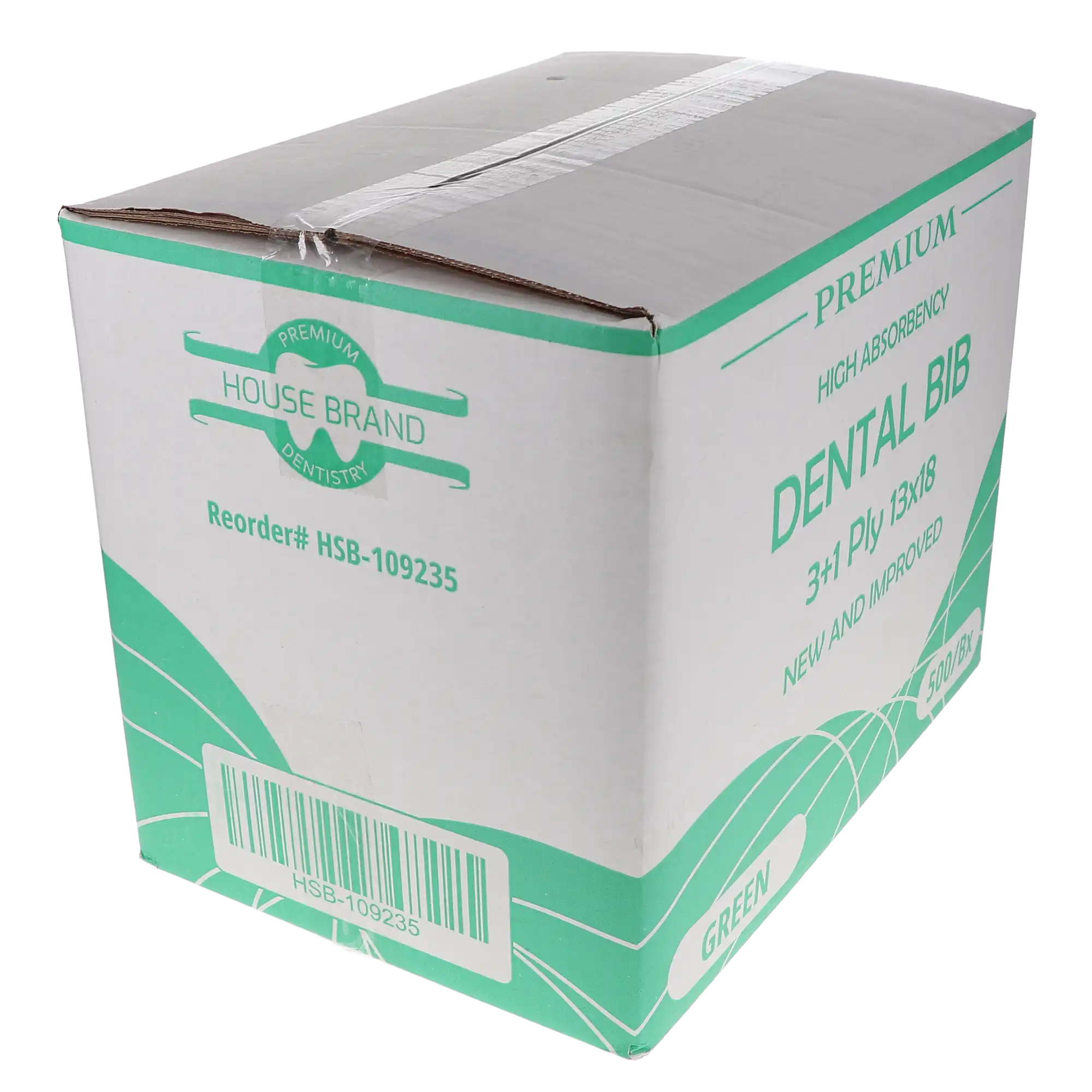Disposable Patient Bibs, 3+1 Ply, 13" x 18", Green, 500/Pk, 109235 thumbnail 4