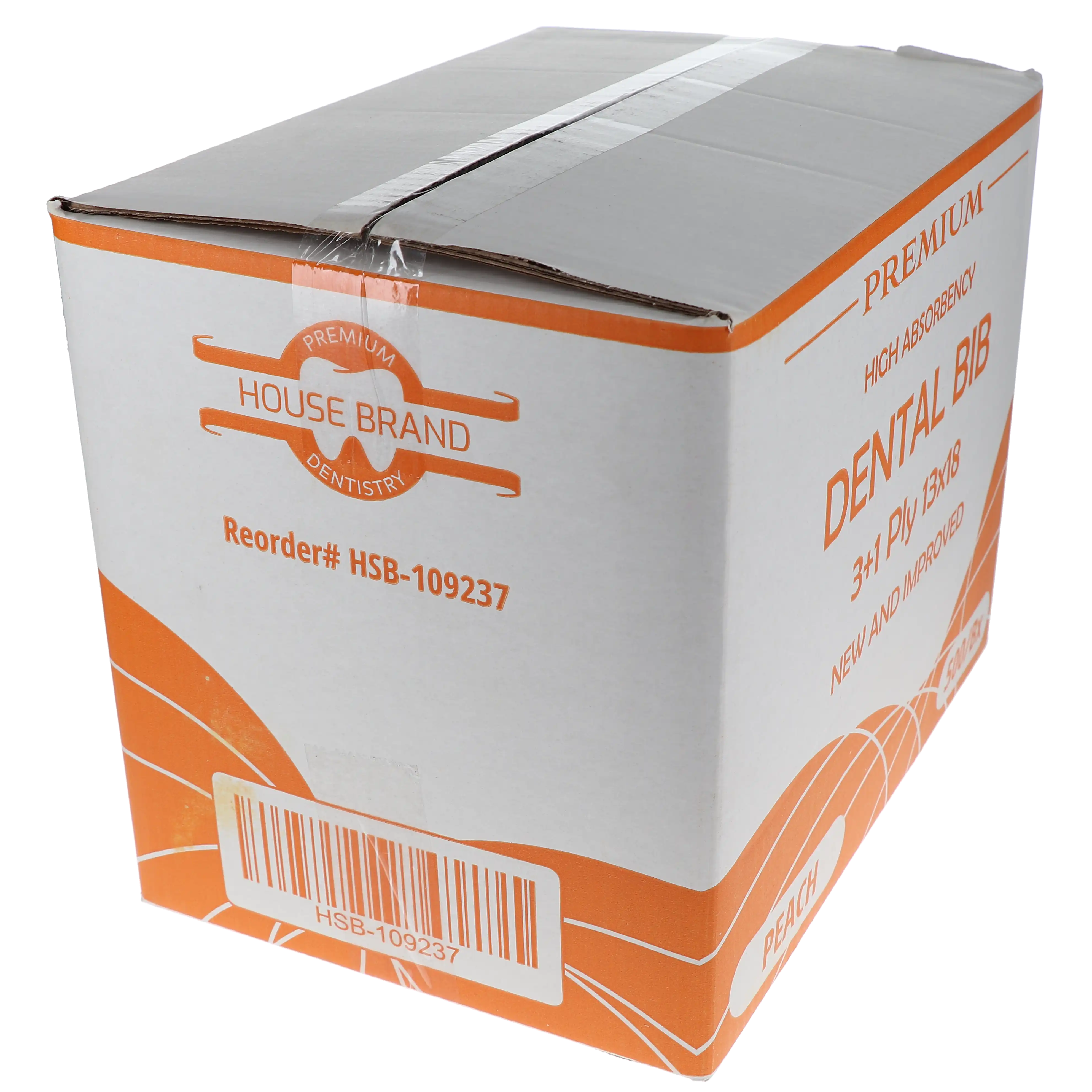 HSB Disposable Bibs, 3+1 Ply, 13" x 18", Peach, 500/Pk, 109237 thumbnail 3