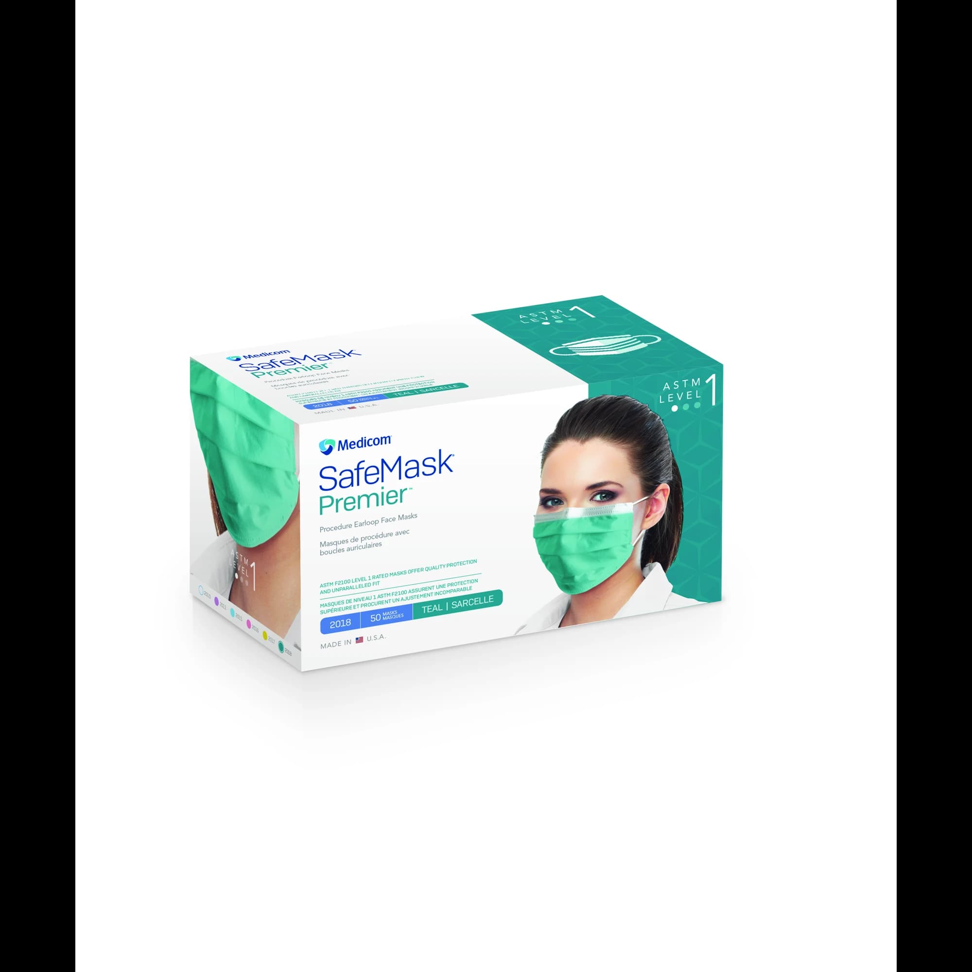SafeMask Premier ASTM Level 1 Procedure Face Mask, Earloop, Teal, 50/Box thumbnail 11