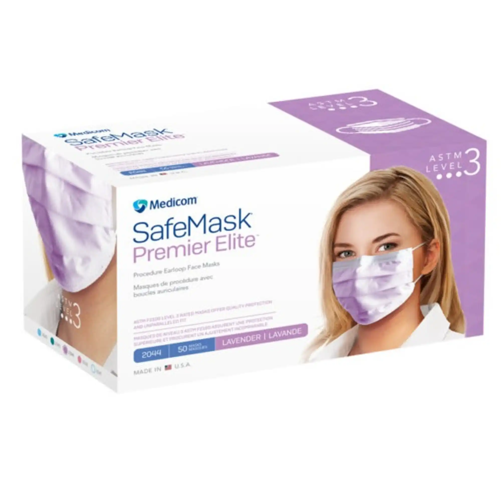 SafeMask Premier Elite Procedure Face Mask, ASTM Level 3, Earloop, Lavender, 50/Box, 2044 thumbnail 11