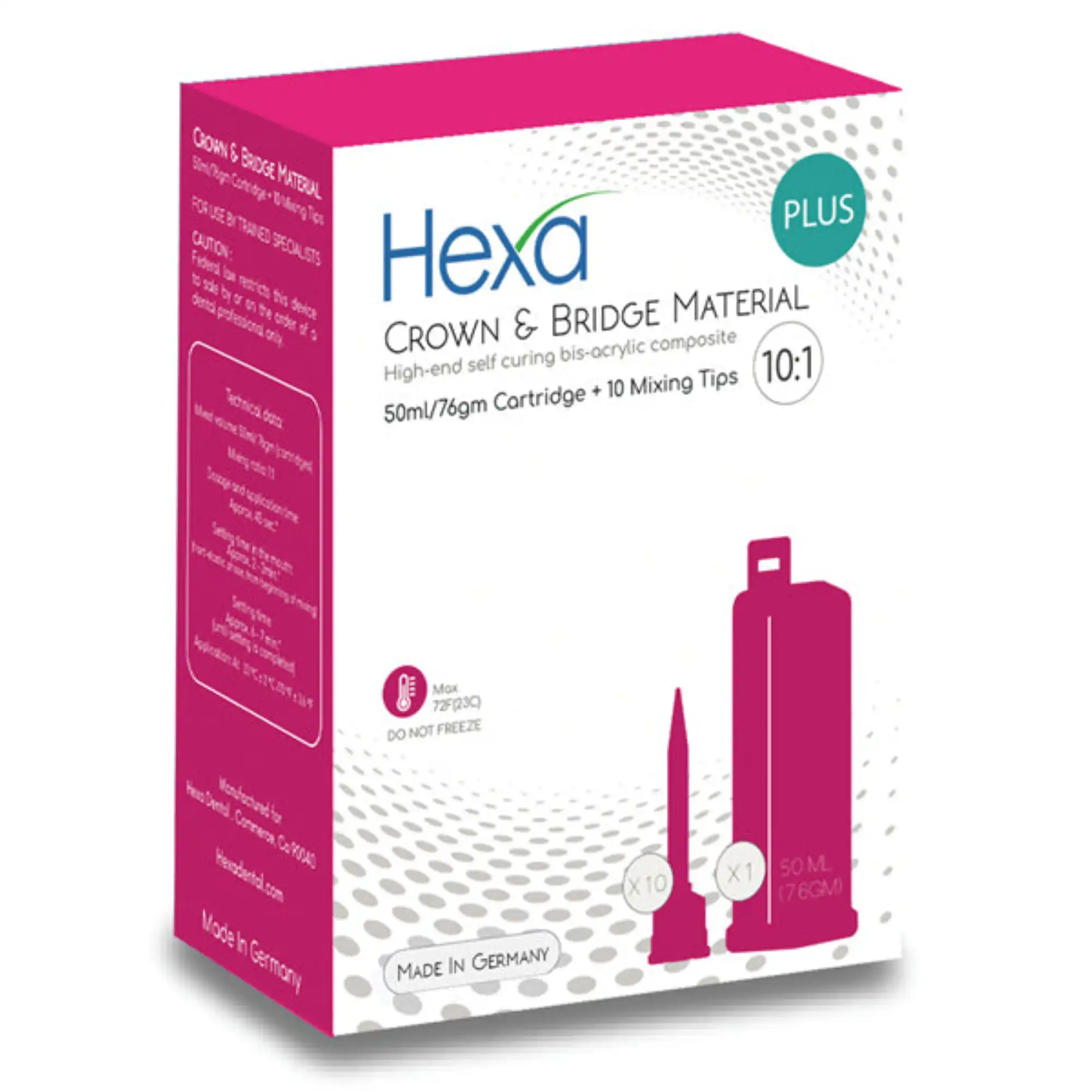 Hygedent Hexa Temp Temporary Crown & Bridge Bis-Acryl Composite, 10:1 Self-Cure, Shade A3, 50mL Automix Cartridge + 10 Mixing Tips, HT-0003 - Hygedent - Hexa Temp Crown & Bridge Material 10:1 Ratio 50ml, GERMAN MADE, 1 Cartridge+10Mixing Tips, A3,HT-0003 - Image 1