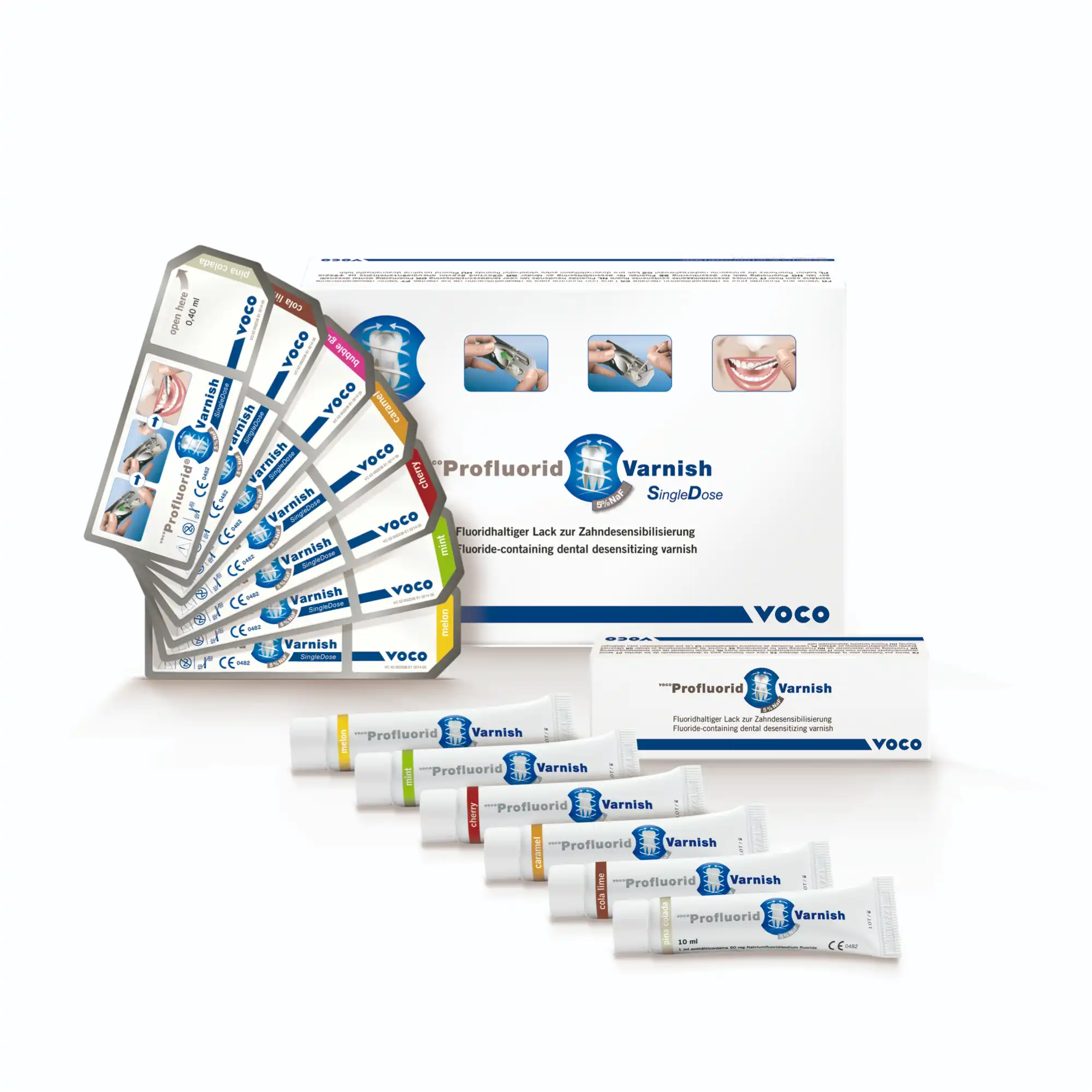 Voco Profluorid Sodium Fluoride Varnish, Single Dose, 0.4 ml, Assorted Flavors, 200/Pk, 2225 - Profluorid Sodium Fluoride Varnish, Single Dose, 0.4 ml, Assorted, 200/Pk, 2225 - Image 1