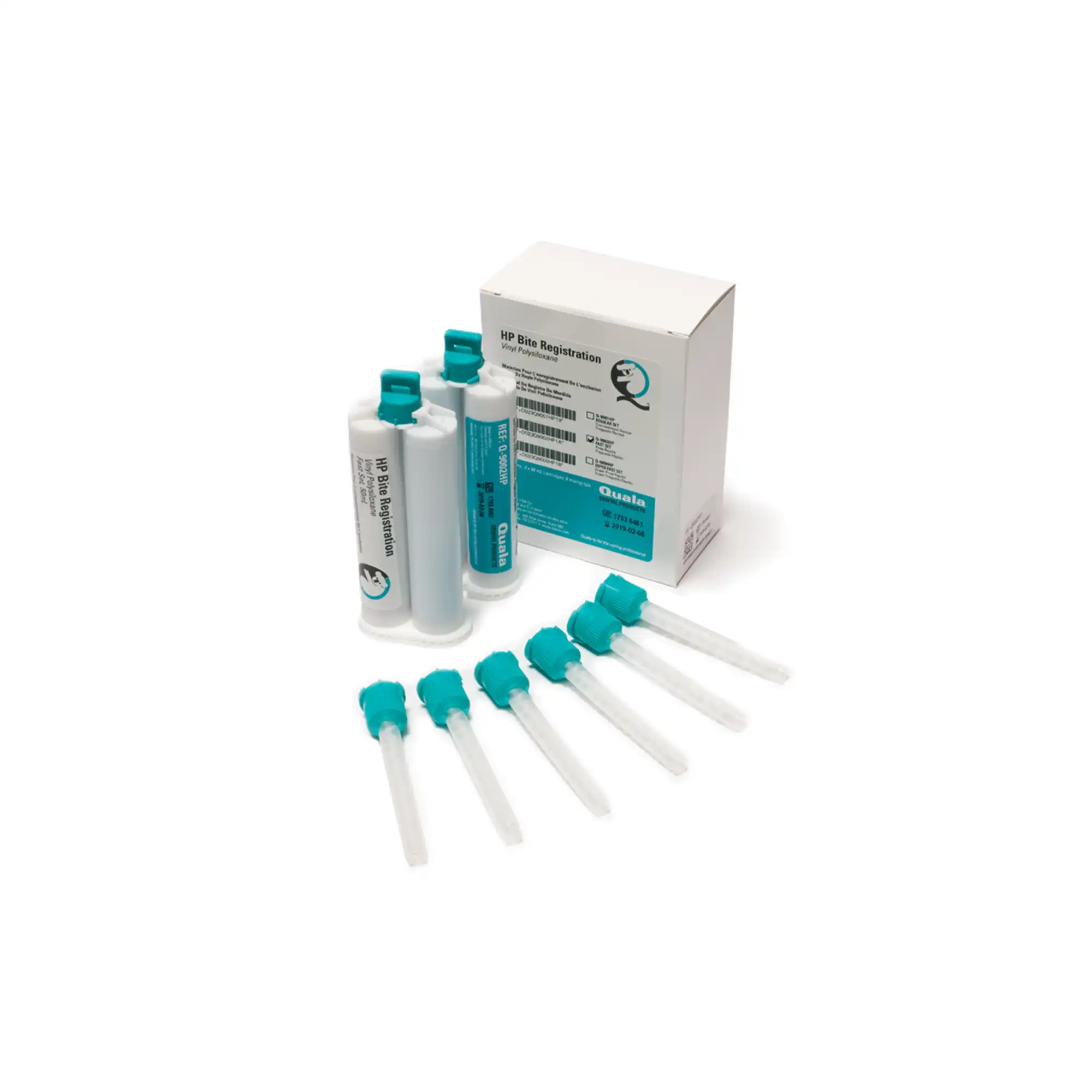 Quala HP Bite Registration Material, Super Fast Set, Vanilla Crème, 50ml Cartridges, 2/Pk with 6 Mixing Tips, Q-9004HP - Bite Registration, Vanilla Cr?me, Super Fast Set, 50ml Cartridges w/ 6 Tips 2/Pk - Image 1