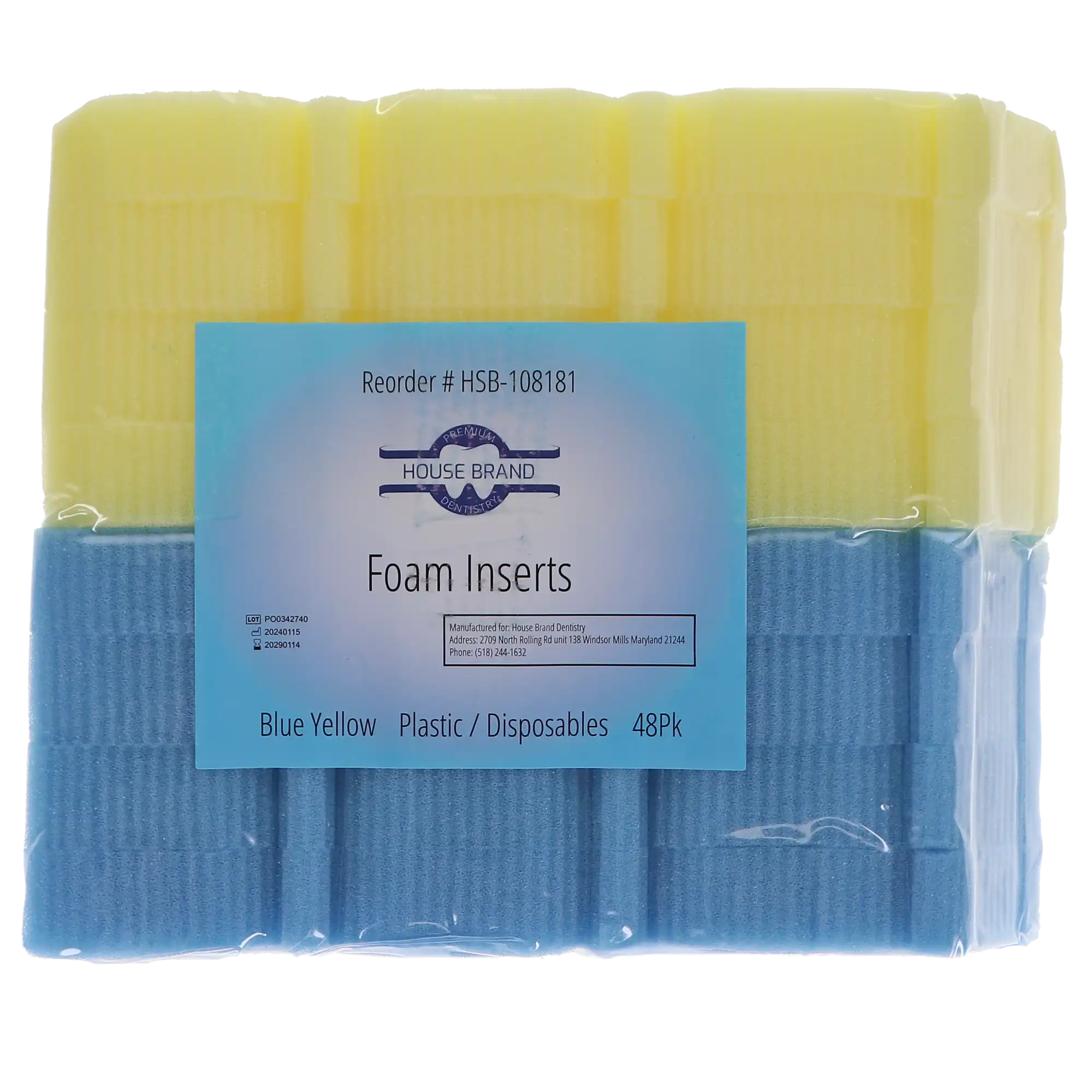 HSB Endo Foam Inserts, Triangle, Blue/Yellow, 48/Pk, 108181 thumbnail 3