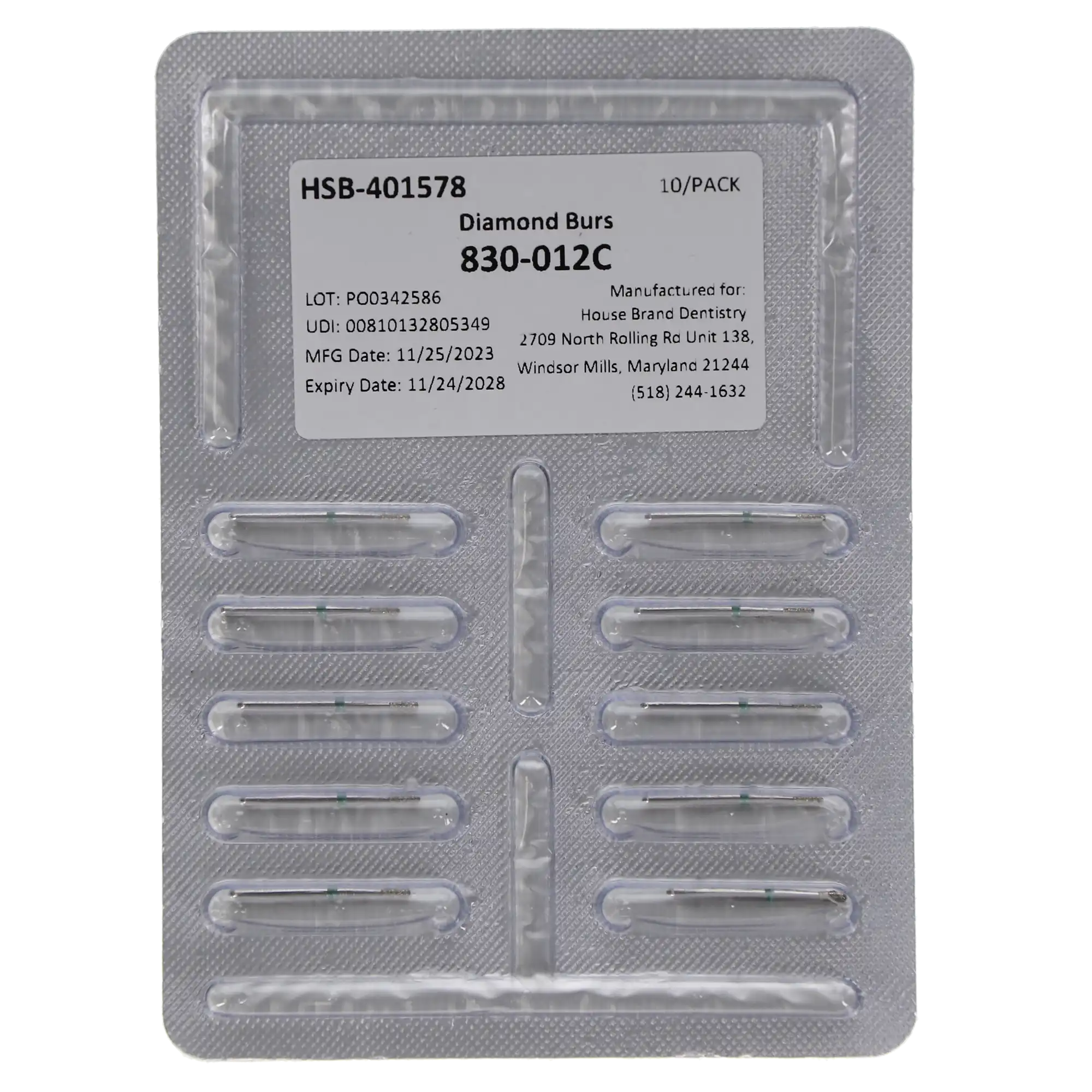 HSB Pear Diamond Burs, 830-012C, 10/Pk thumbnail 4