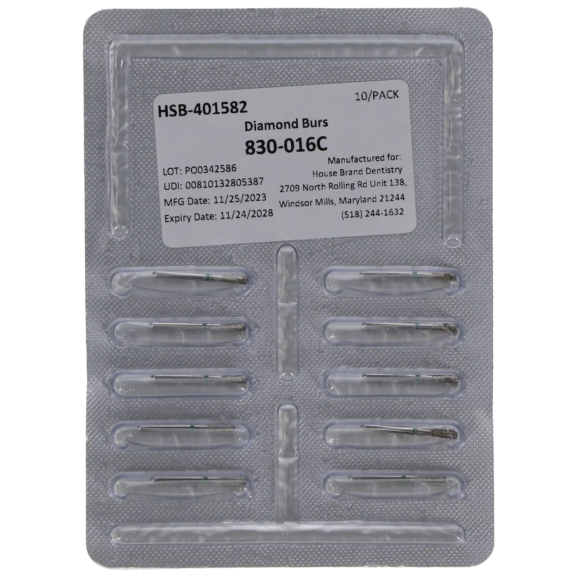 HSB Pear Diamond Burs, 830-016C, 10/Pk, 401582 thumbnail 5