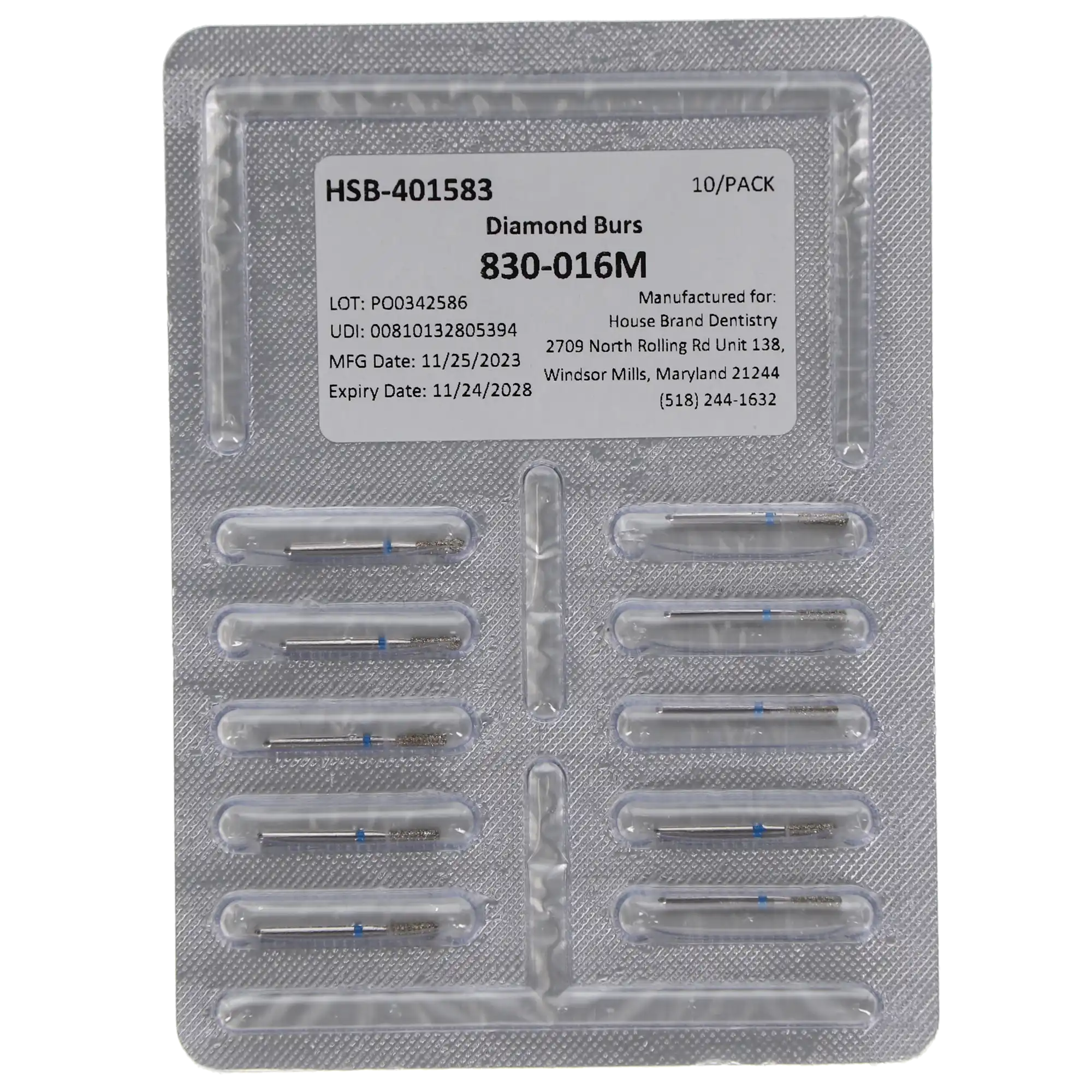 HSB Pear Diamond Burs, 830-016M, 10/Pk thumbnail 2
