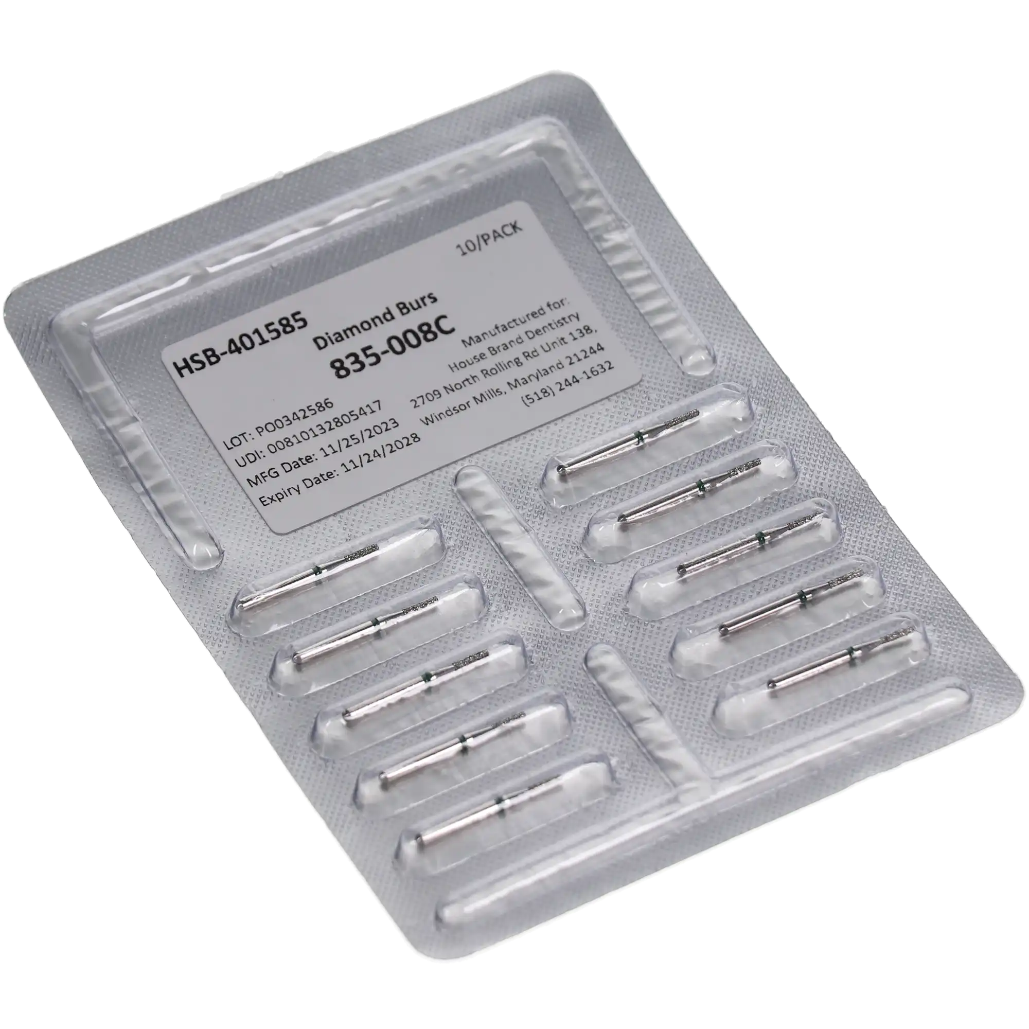 HSB Diamonds Flat End Cylinder Bur 835-008C, 10/Pk thumbnail 3