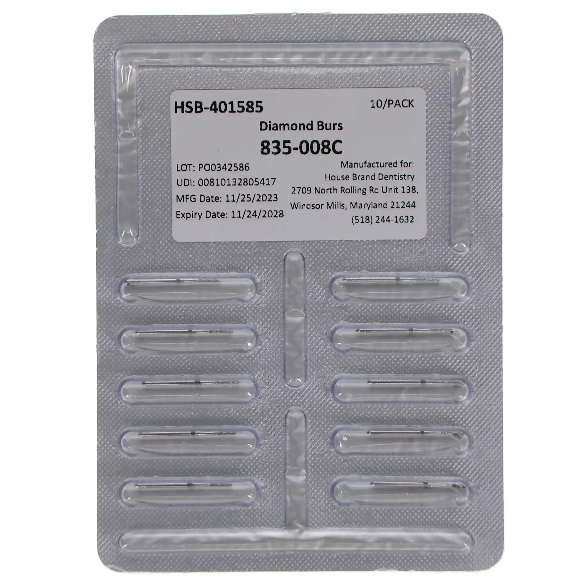 HSB Diamonds Flat End Cylinder Bur 835-008C, 10/Pk thumbnail 4
