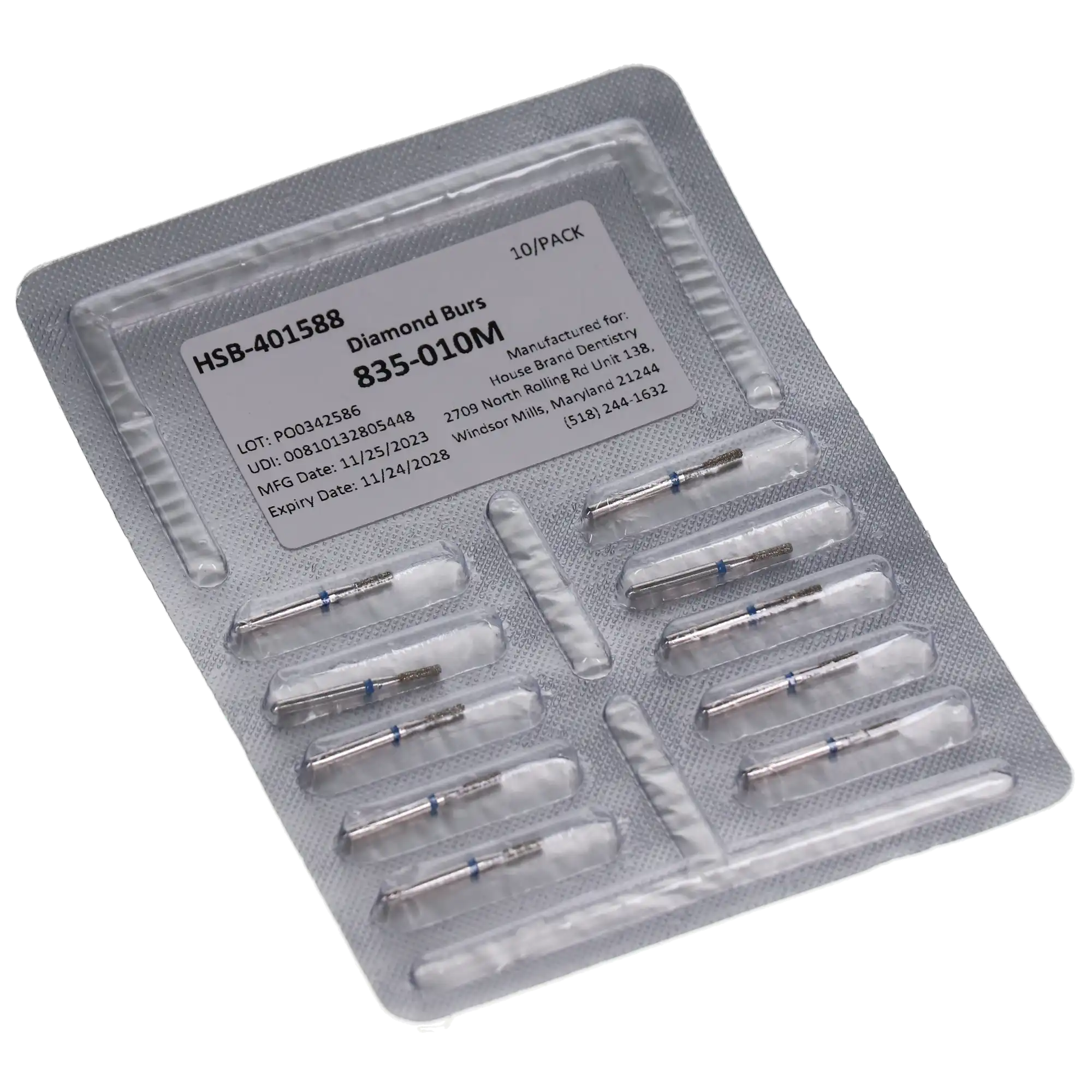 HSB House Brand Diamonds Flat End Cylinder Bur, 835-010M, 10/Pk thumbnail 3
