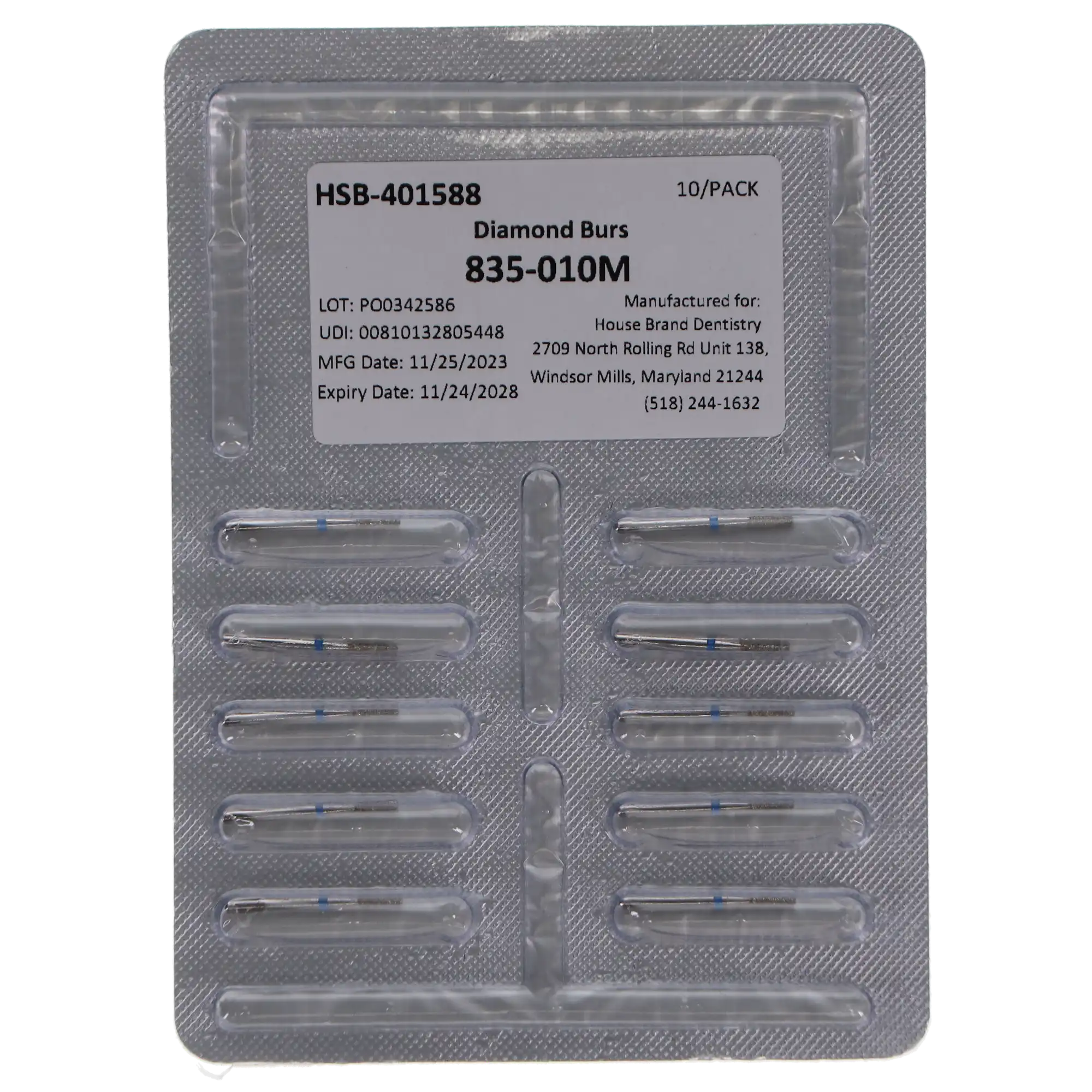HSB House Brand Diamonds Flat End Cylinder Bur, 835-010M, 10/Pk thumbnail 4