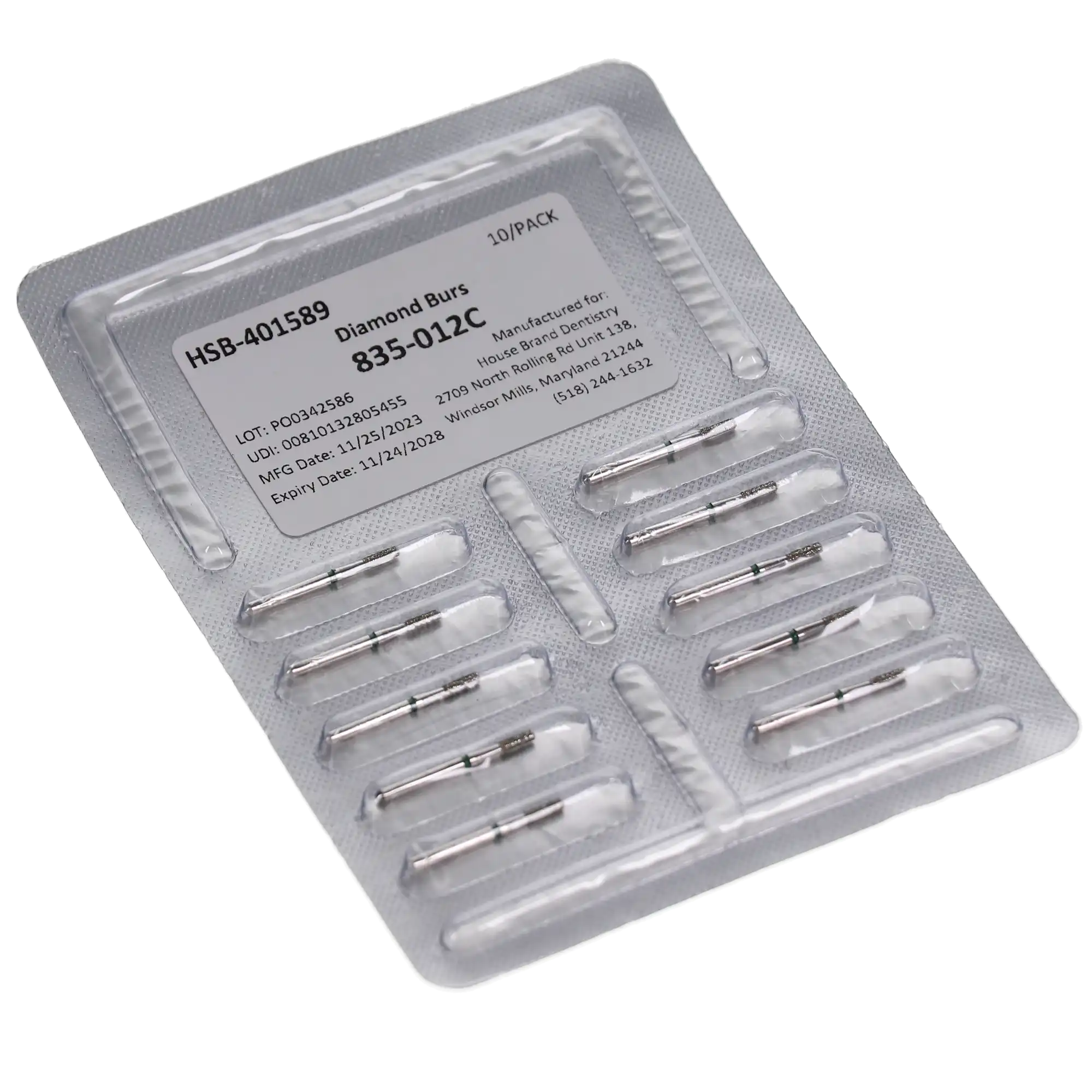 HSB House Brand Diamonds Flat End Cylinder Bur 835-012C, 10/Pk thumbnail 3