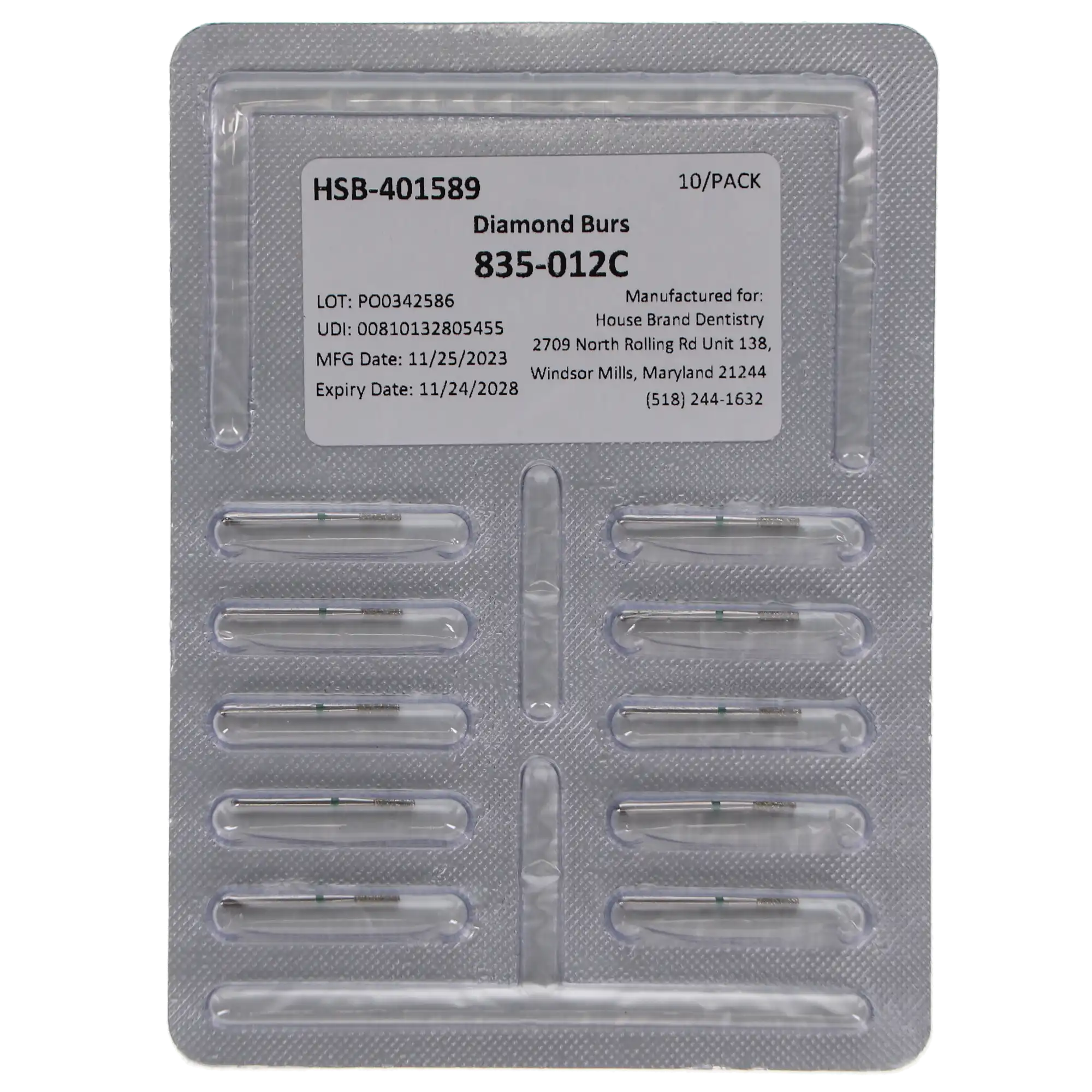 HSB House Brand Diamonds Flat End Cylinder Bur 835-012C, 10/Pk thumbnail 4