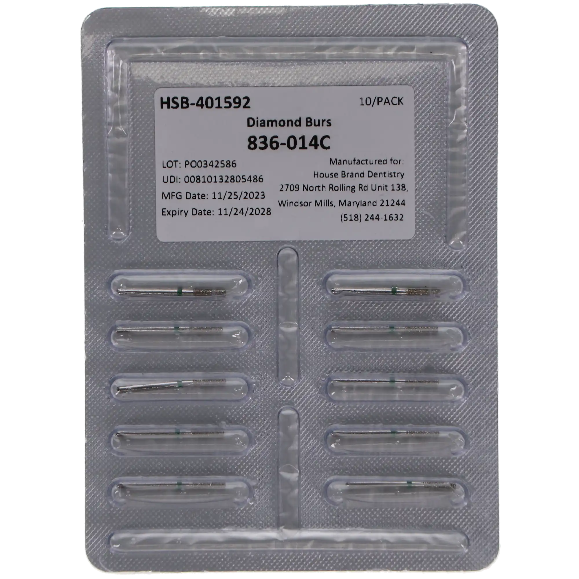 HSB Diamonds Flat End Cylinder Bur 836-014C, 10/Pk thumbnail 4