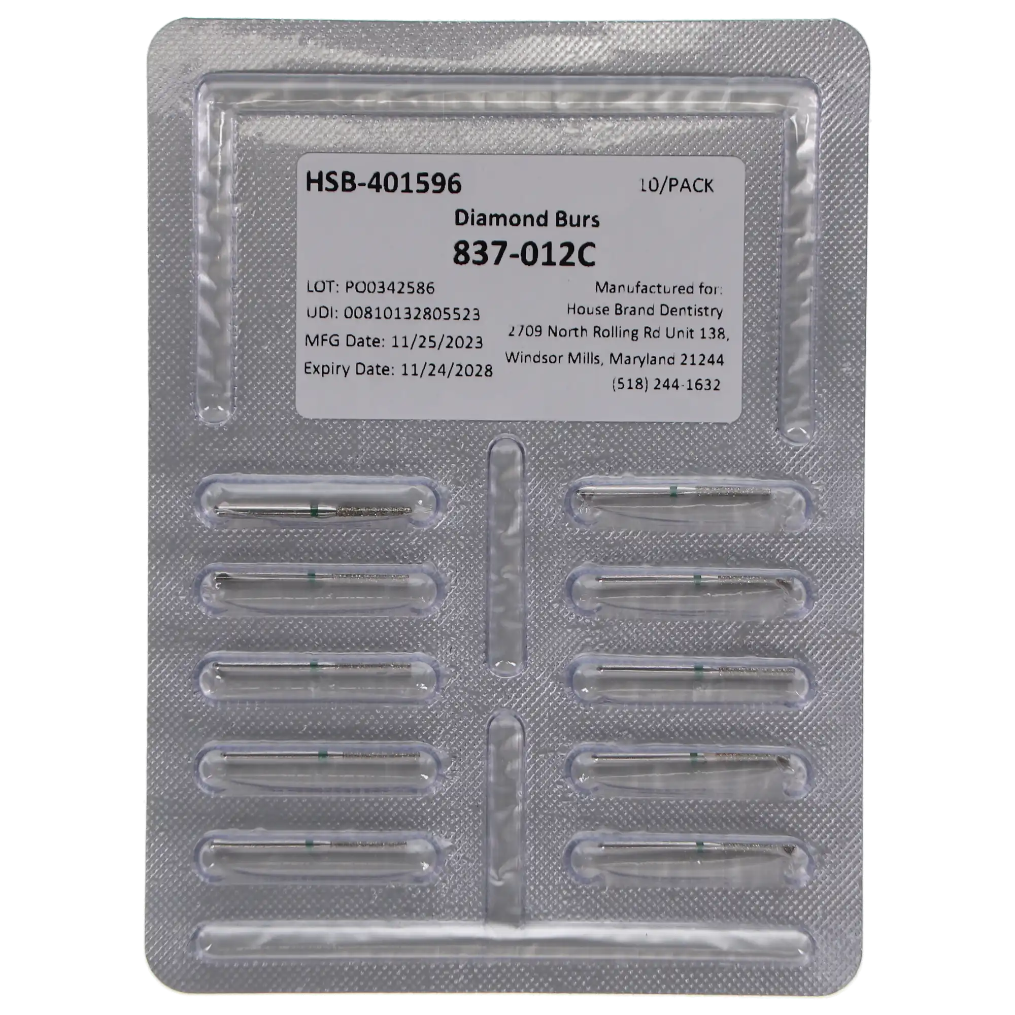 HSB Diamonds Flat End Cylinder Bur 837-012C, 10/Pk thumbnail 4