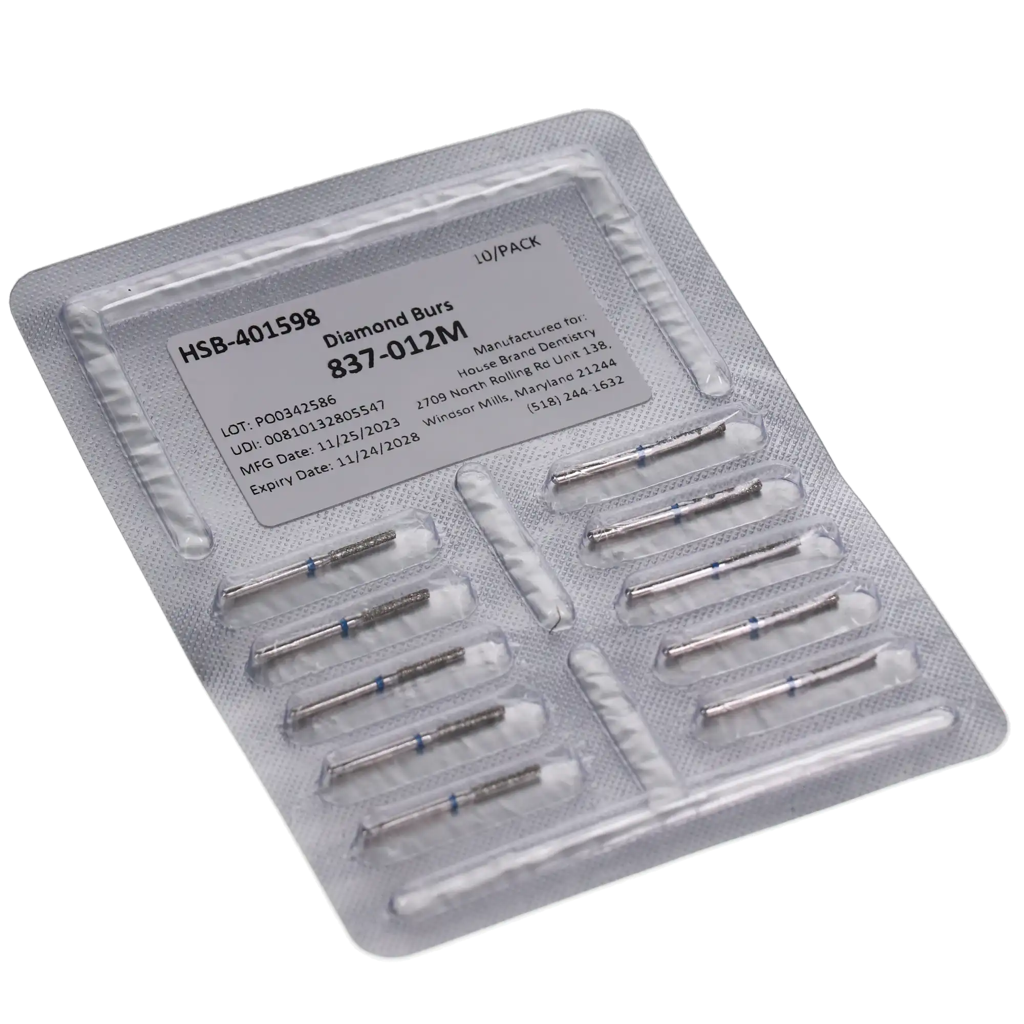HSB House Brand Diamonds Flat End Cylinder Bur 837-012M, 10/Pk thumbnail 3