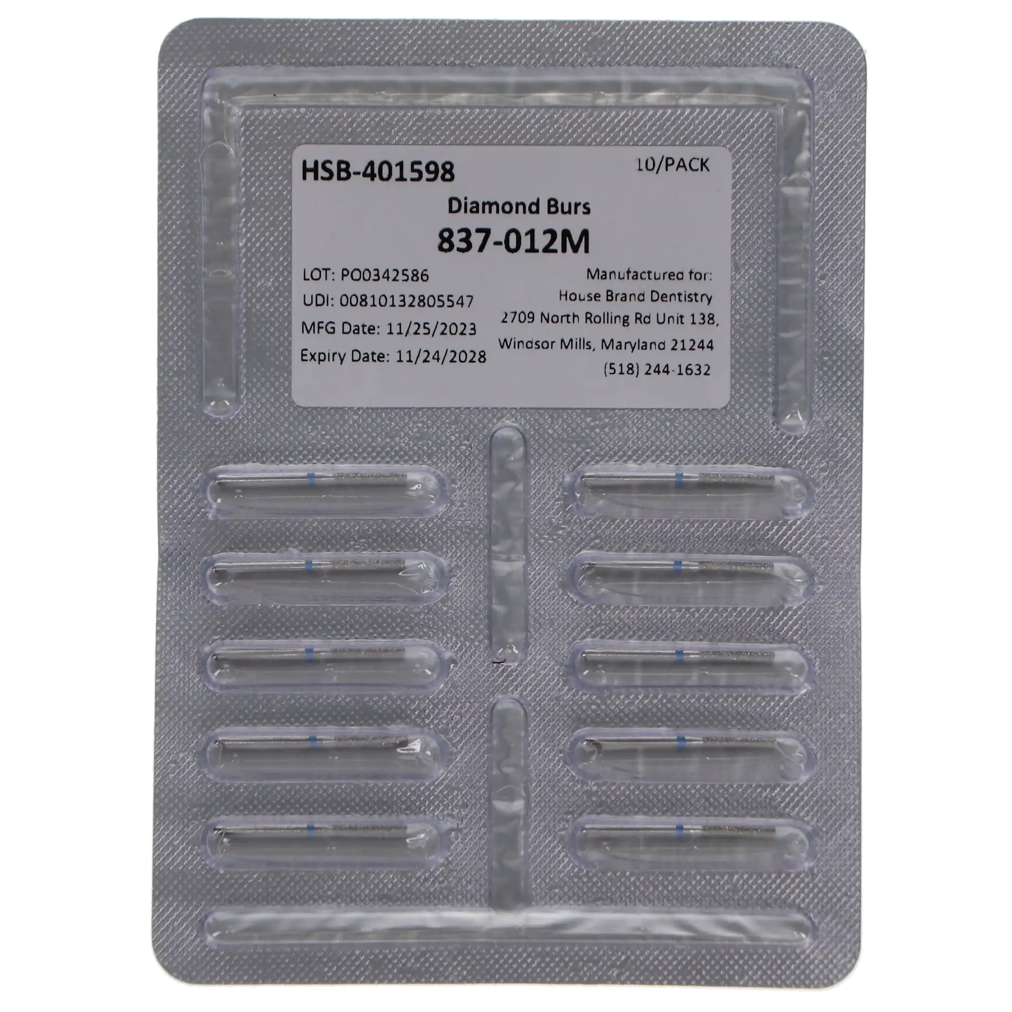 HSB House Brand Diamonds Flat End Cylinder Bur 837-012M, 10/Pk thumbnail 4