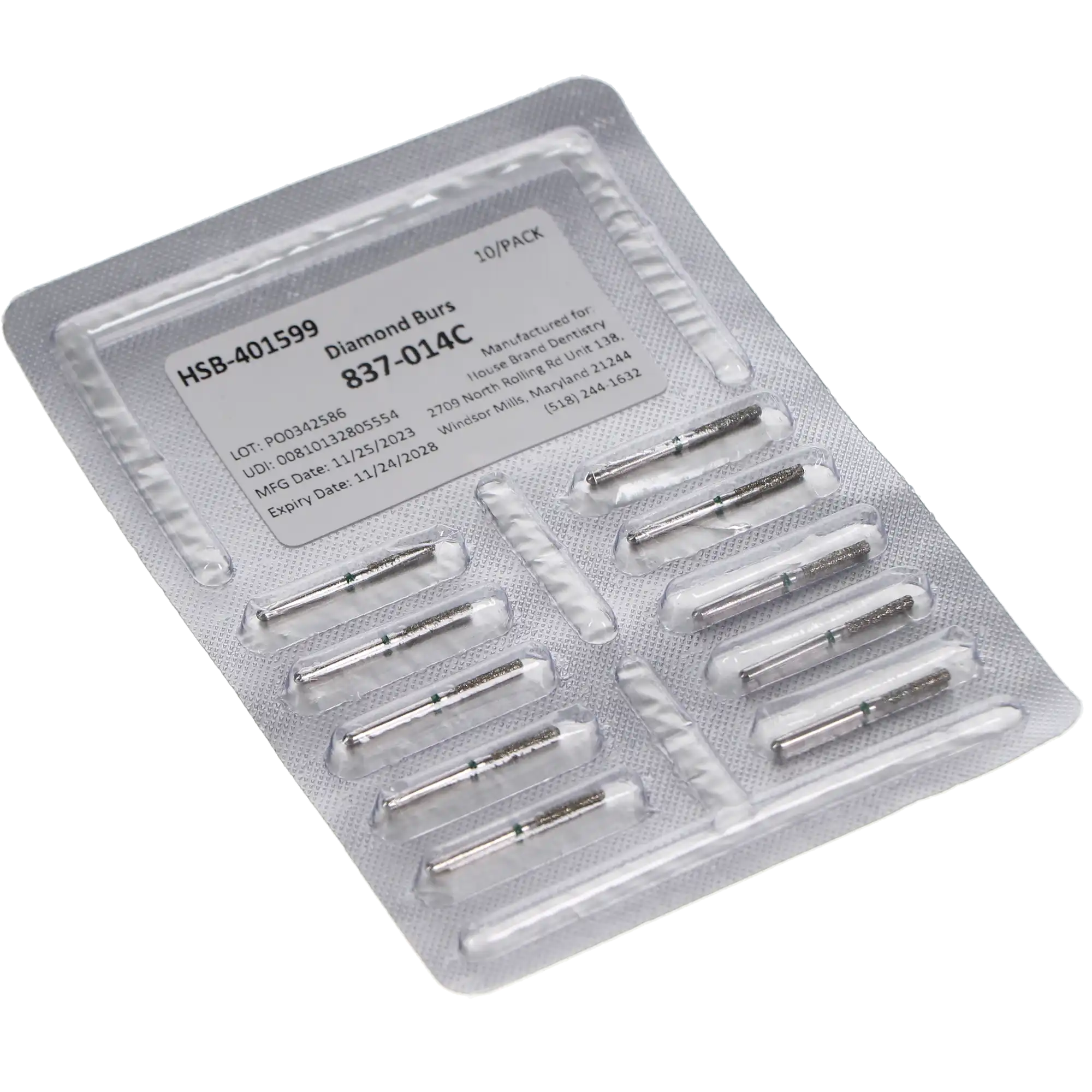HSB House Brand Dentistry Diamonds Flat End Cylinder Bur, 837-014C, 10/Pk thumbnail 3