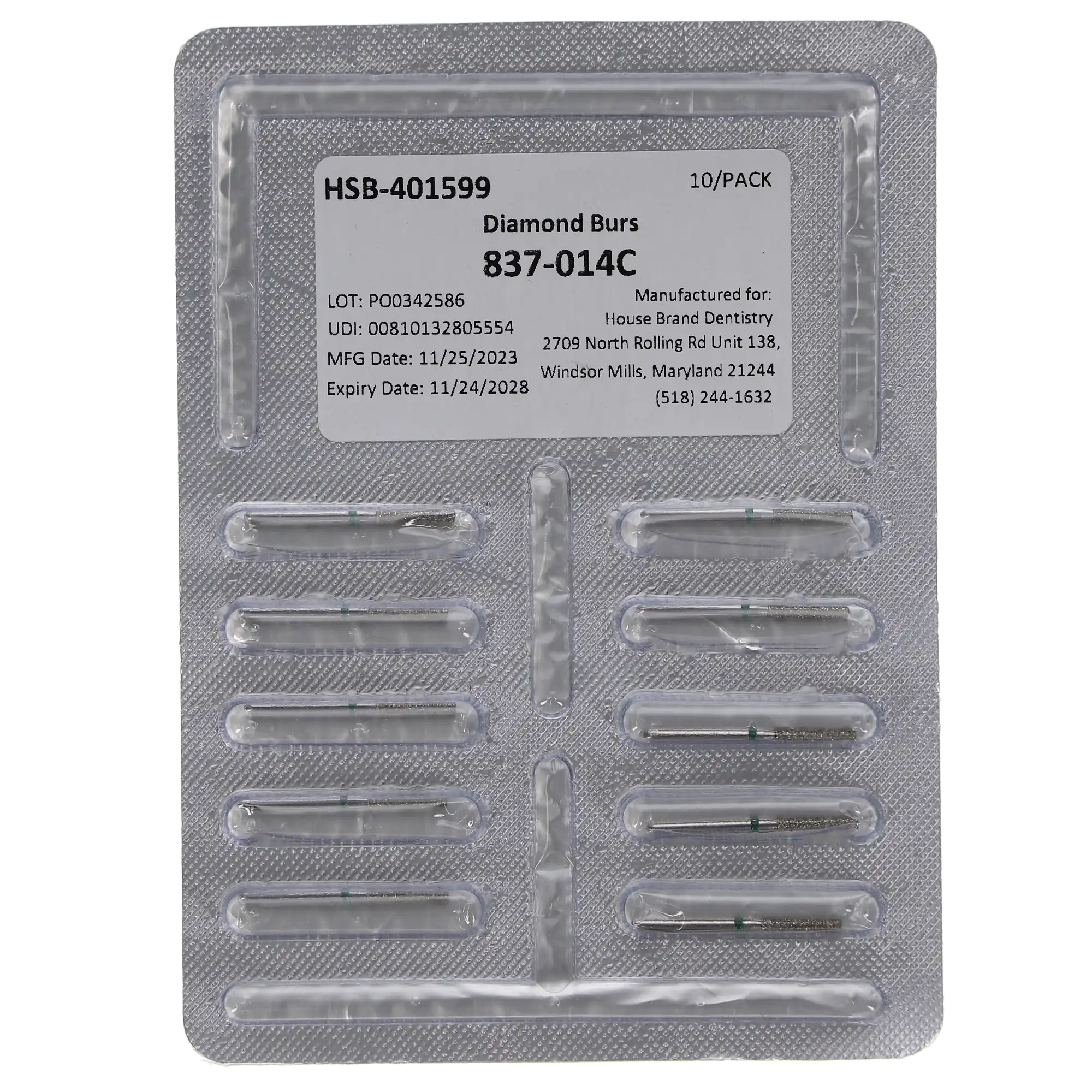 HSB House Brand Dentistry Diamonds Flat End Cylinder Bur, 837-014C, 10/Pk thumbnail 4