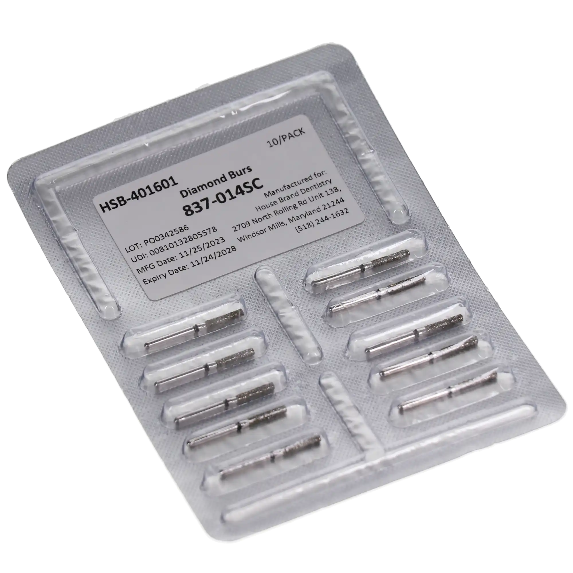 HSB House Brand Dentistry Diamonds Flat End Cylinder Bur, 837-014Sc, 10/Pk thumbnail 3