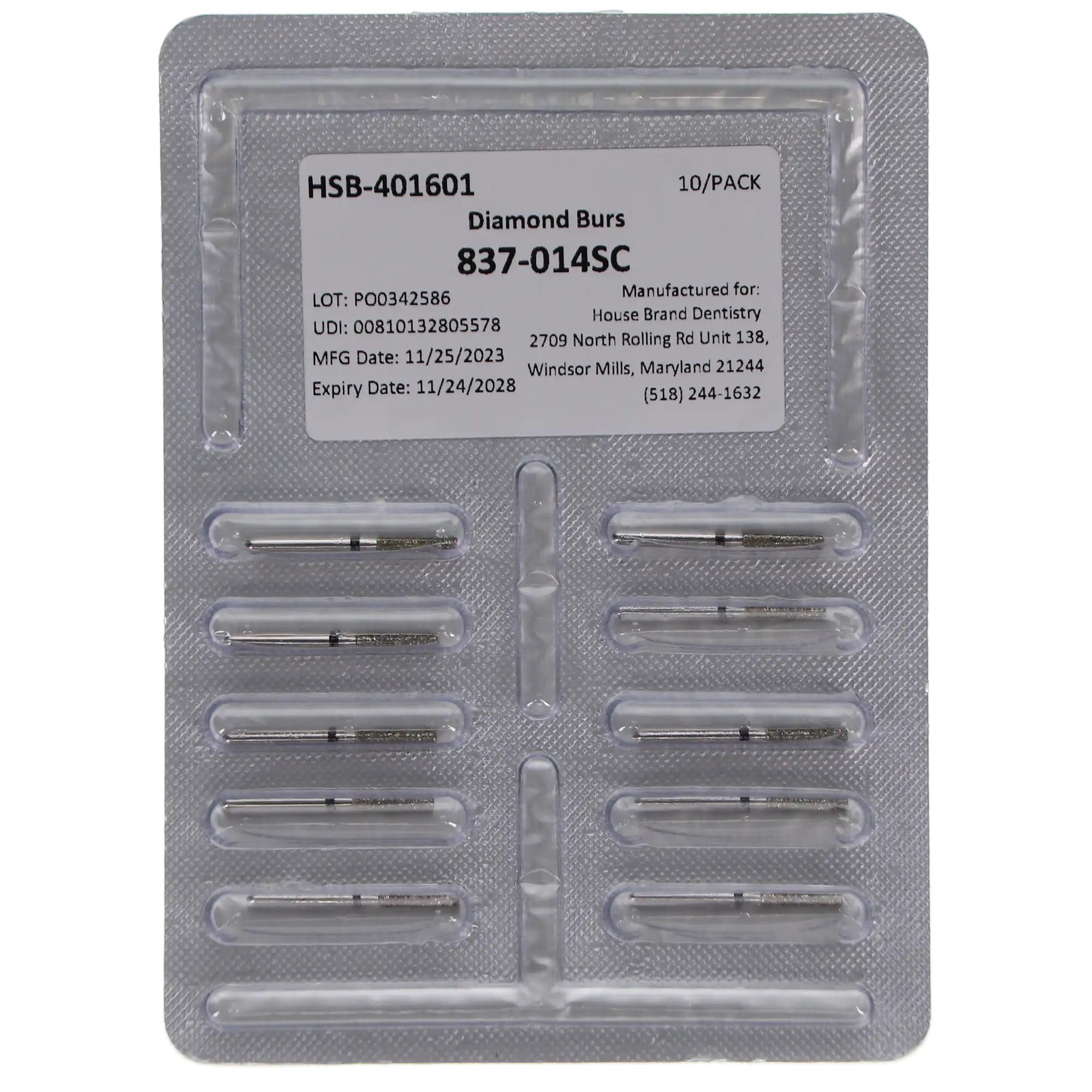 HSB House Brand Dentistry Diamonds Flat End Cylinder Bur, 837-014Sc, 10/Pk thumbnail 4