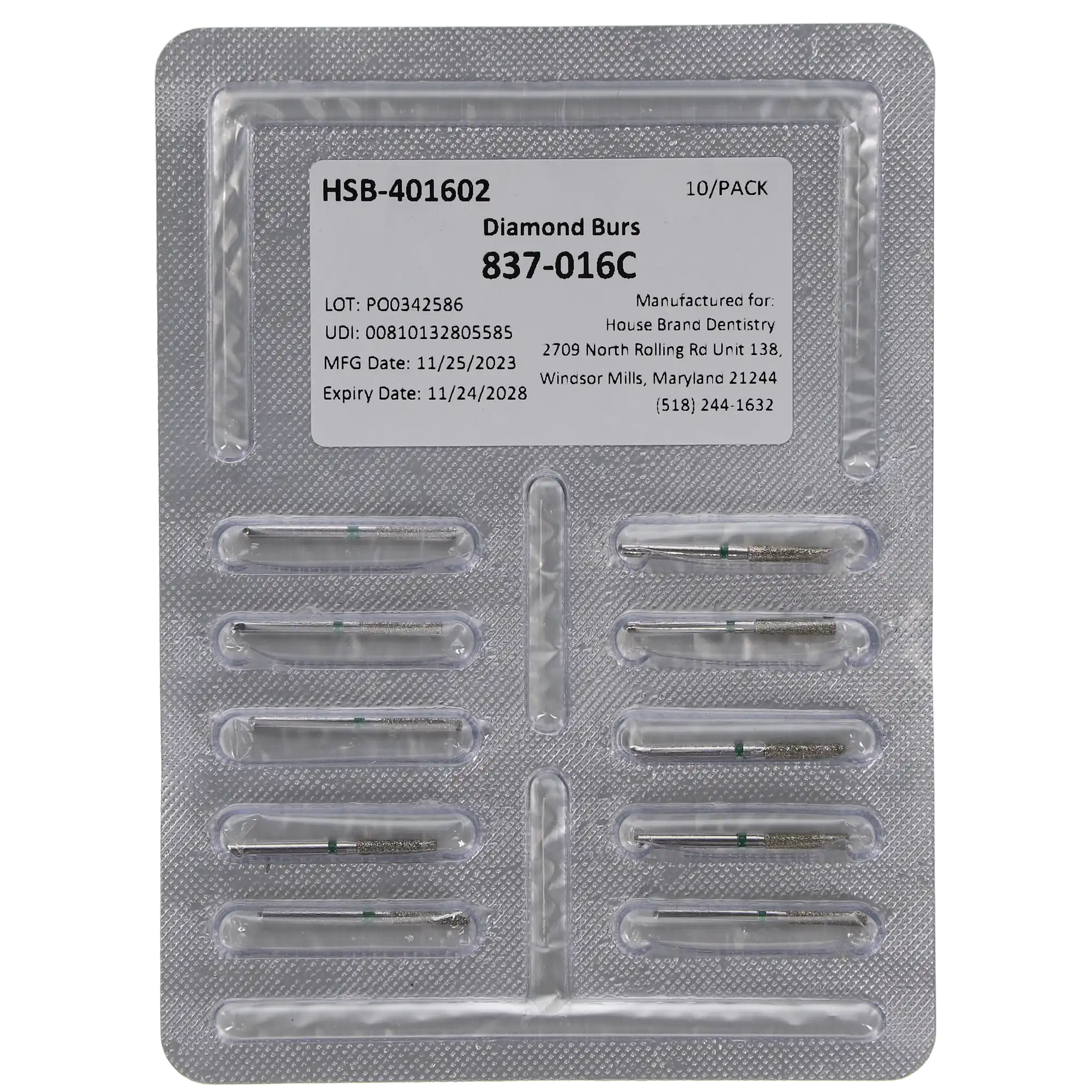 HSB Diamonds Flat End Cylinder Bur 837-016C, 10/Pk thumbnail 2