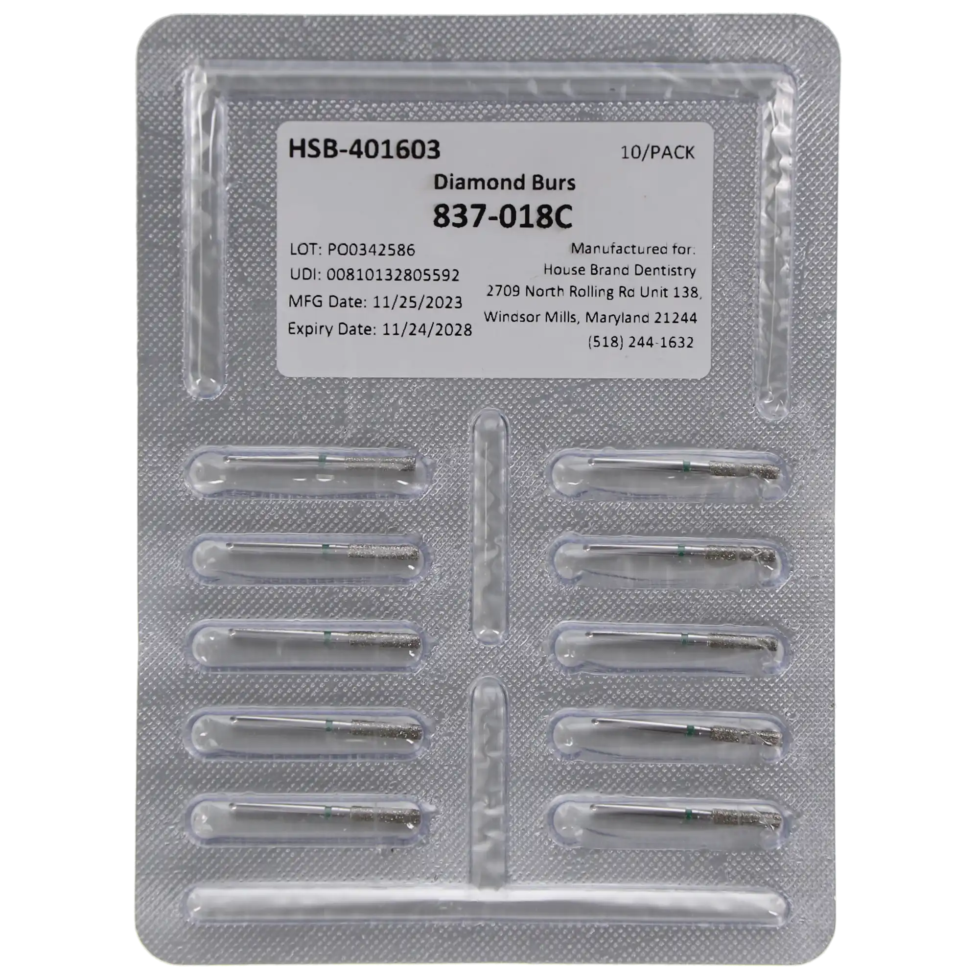 HSB Diamonds Flat End Cylinder Bur 837-018C, 10/Pk thumbnail 4