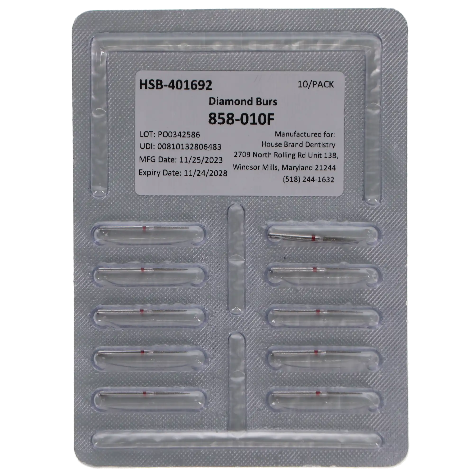 HSB Diamonds Needle Bur 858-010F, 10/Pk, 401692 thumbnail 4