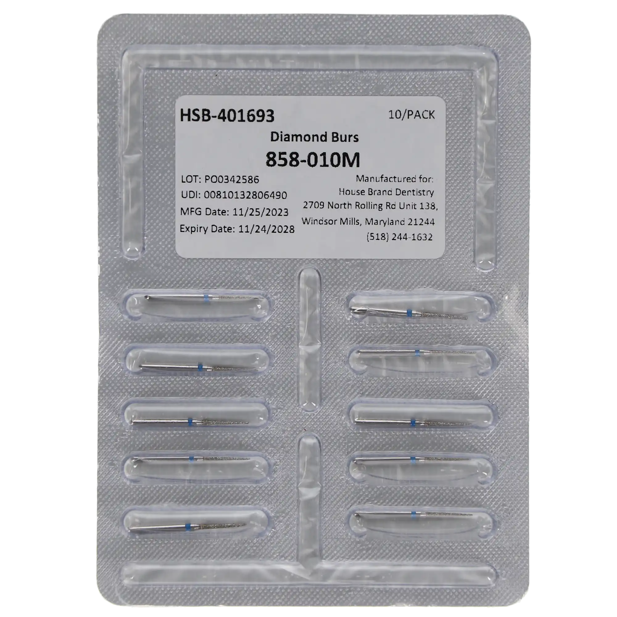 HSB Diamonds Needle Bur 858-010M, 10/Pk thumbnail 4