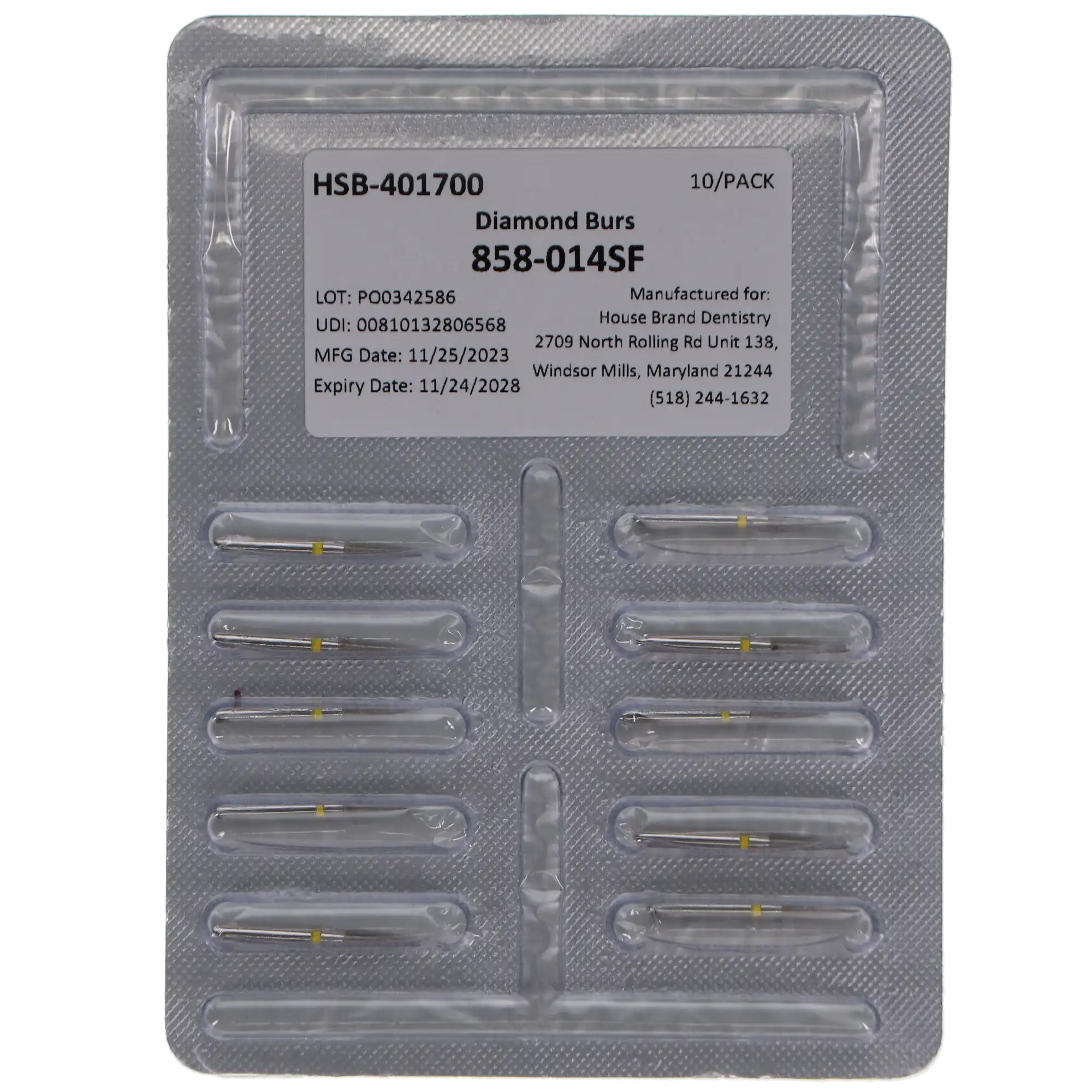 HSB Needle Diamond Burs 858-014SF, 10/Pk thumbnail 3