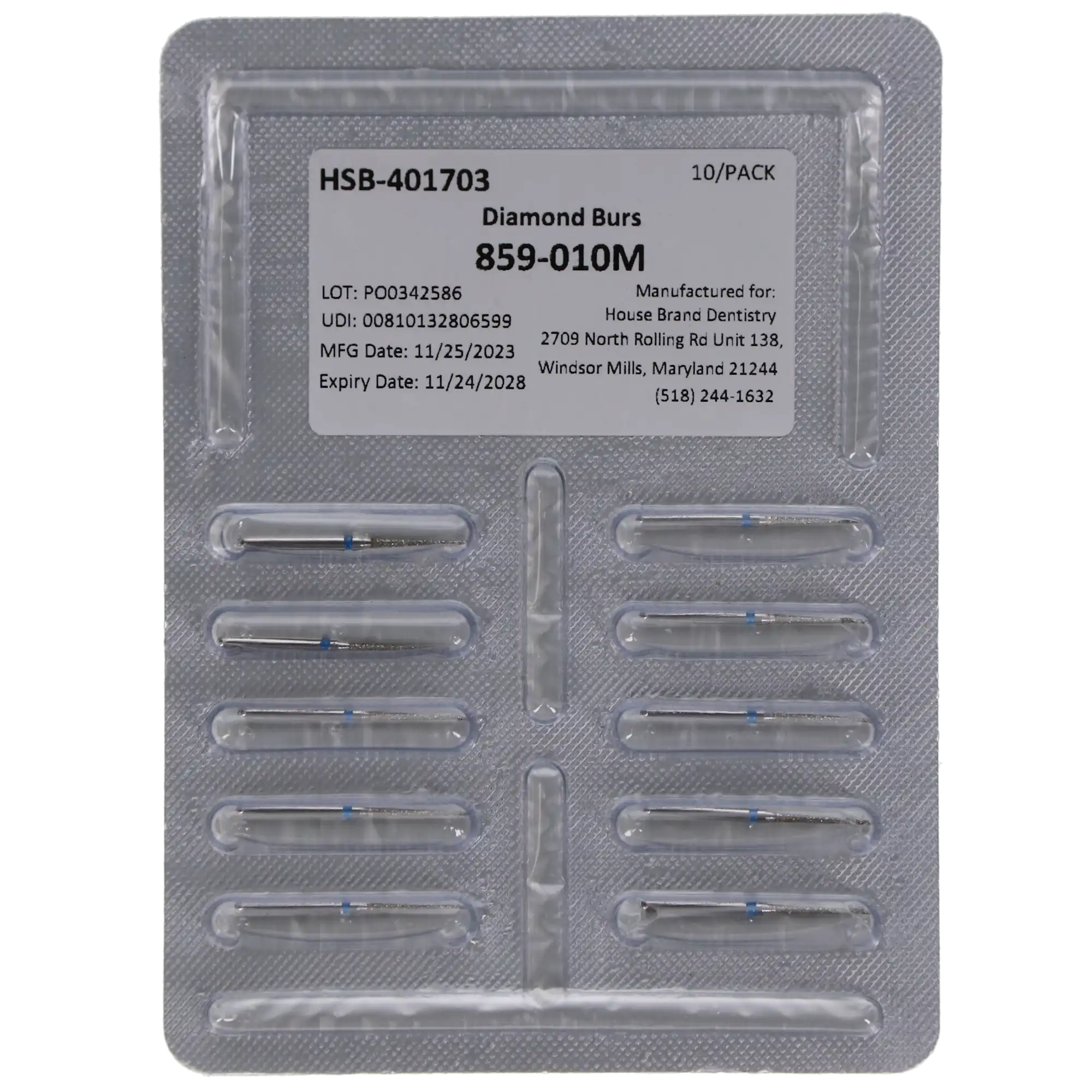 HSB Needle Diamond Burs, 859-010M, 10/Pk thumbnail 4