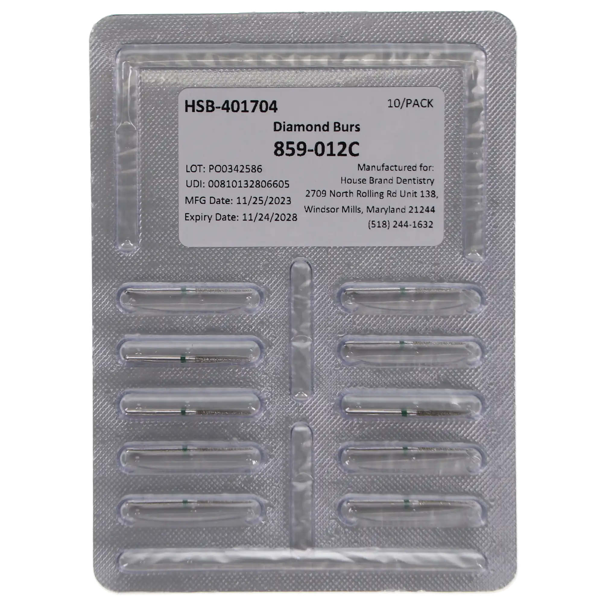 HSB Needle Diamond Burs 859-012C, 10/Pk thumbnail 4