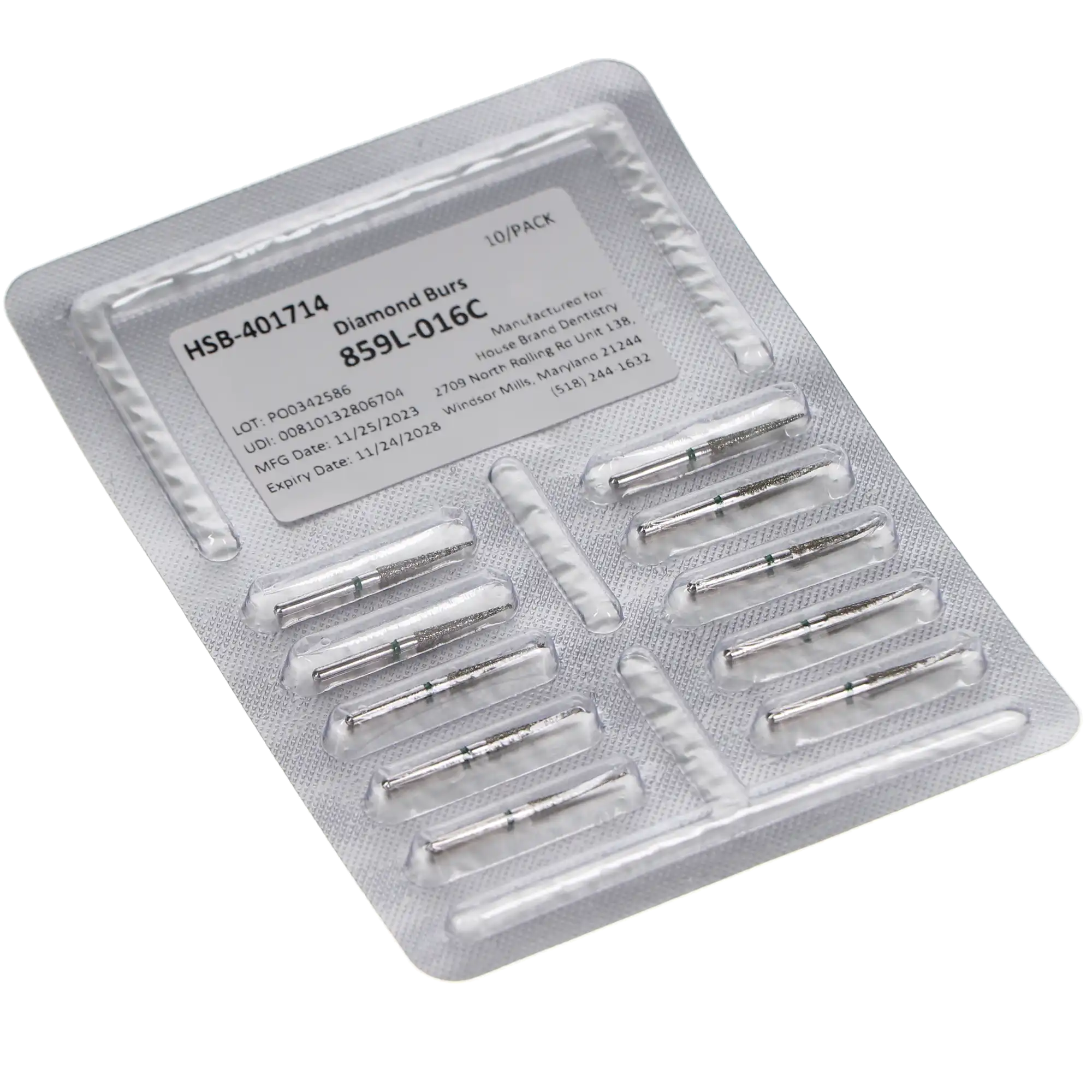 HSB Needle Diamond Burs 859L-016C, 10/Pk (401714) thumbnail 3