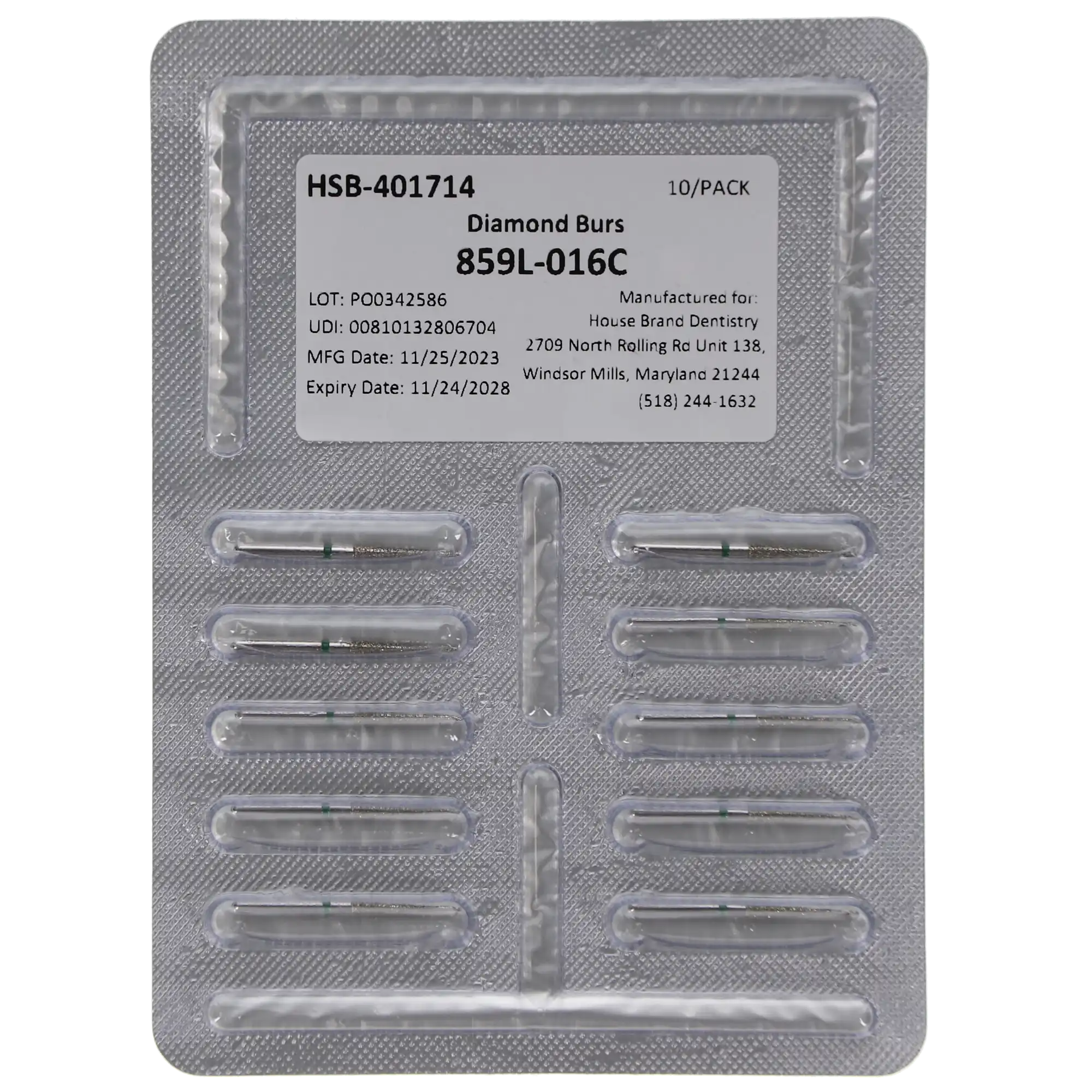 HSB Needle Diamond Burs 859L-016C, 10/Pk (401714) thumbnail 4