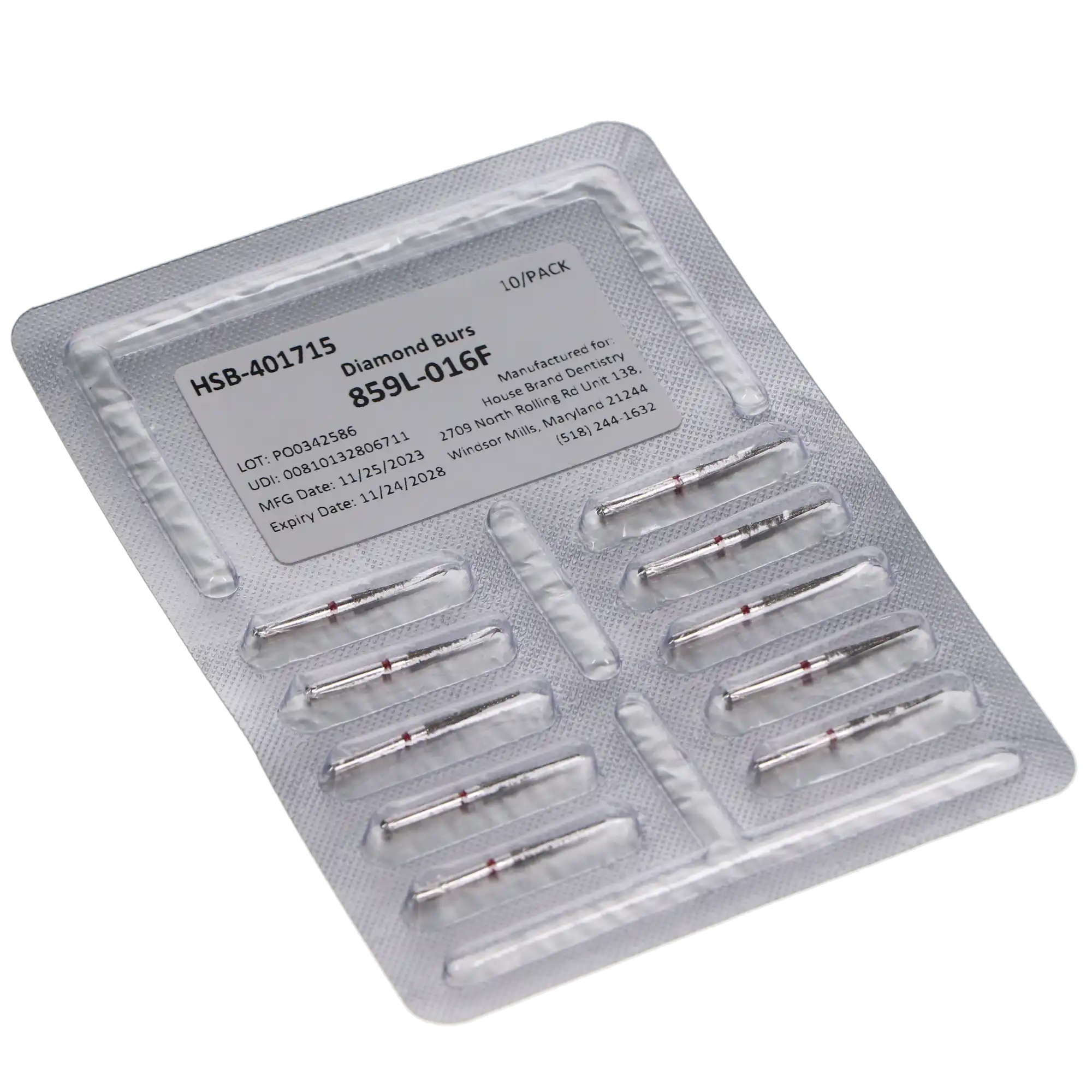 HSB Needle Diamond Burs 859L-016F, 10/Pk thumbnail 3