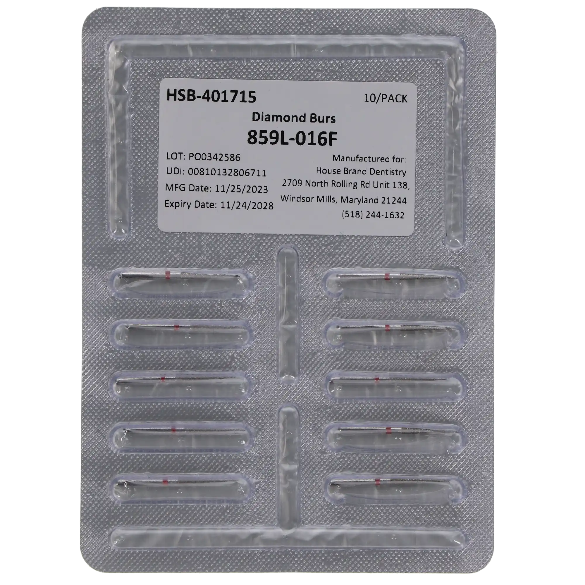 HSB Needle Diamond Burs 859L-016F, 10/Pk thumbnail 4