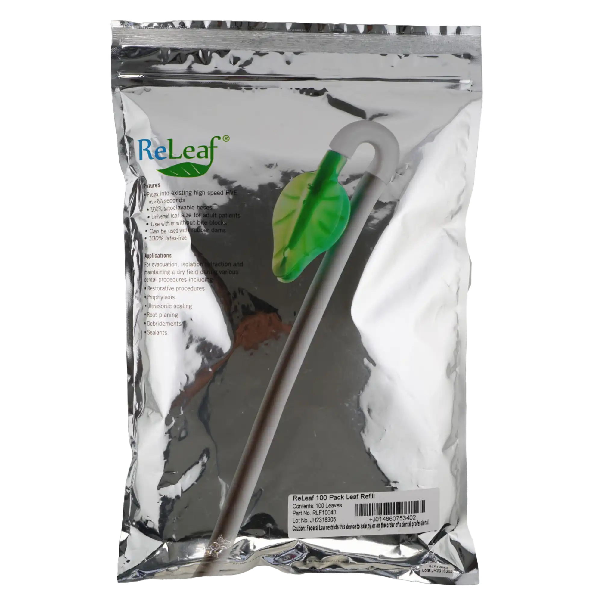 ReLeaf High Volume Evacuator System Leaf Refills, Latex-Free, BPA-Free, Green, Universal Adult, 100/Pk, RLF10040 thumbnail 5