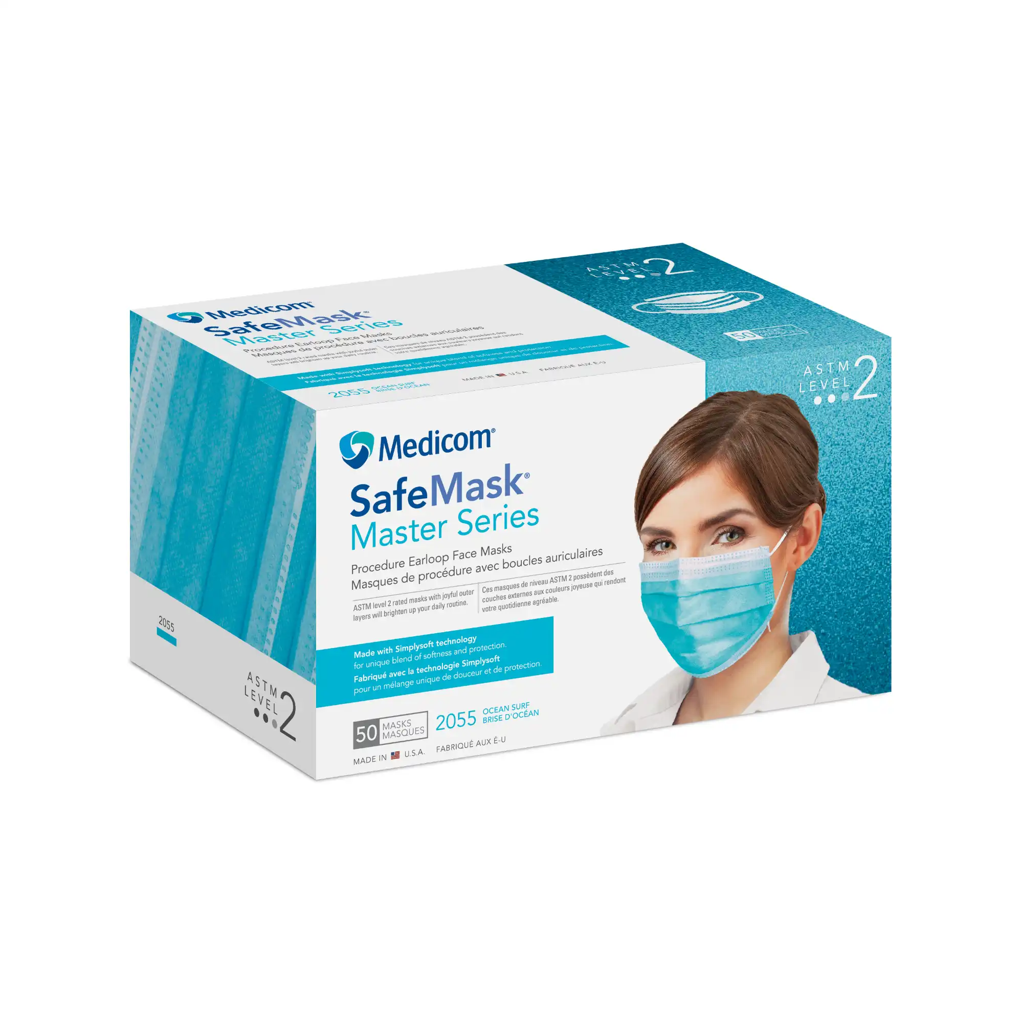 Medicom SafeMask Master Series Earloop Face Mask, Level 2, Ocean Surf, 50/Pk, 2055 - SafeMask, Master Series, Earloop Face Mask, Level 2, Ocean Surf, 50/Pk, 2055 - Image 1