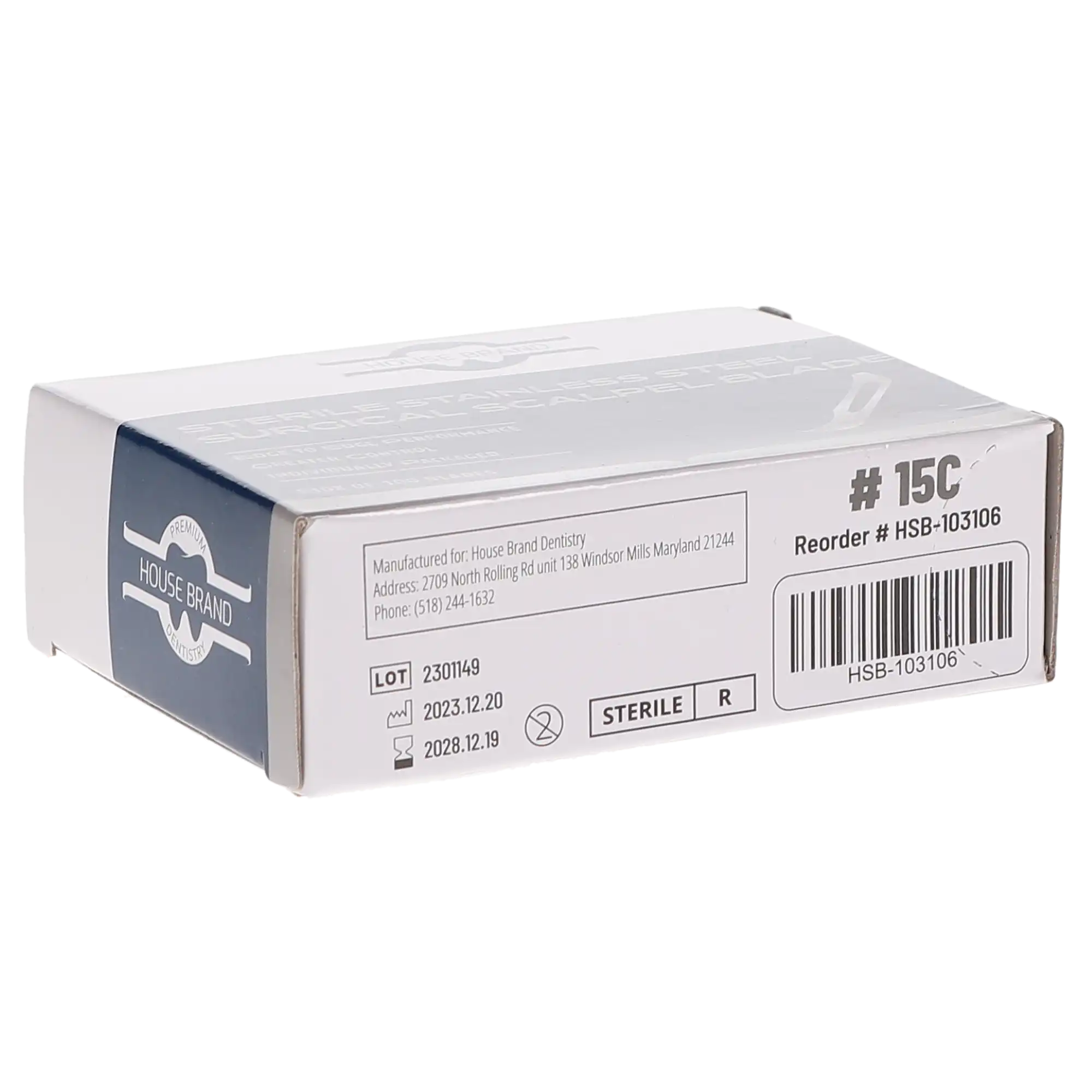 House Brand Dentistry Sterile Surgical Blades, Stainless Steel, #15C, 100/Box thumbnail 3