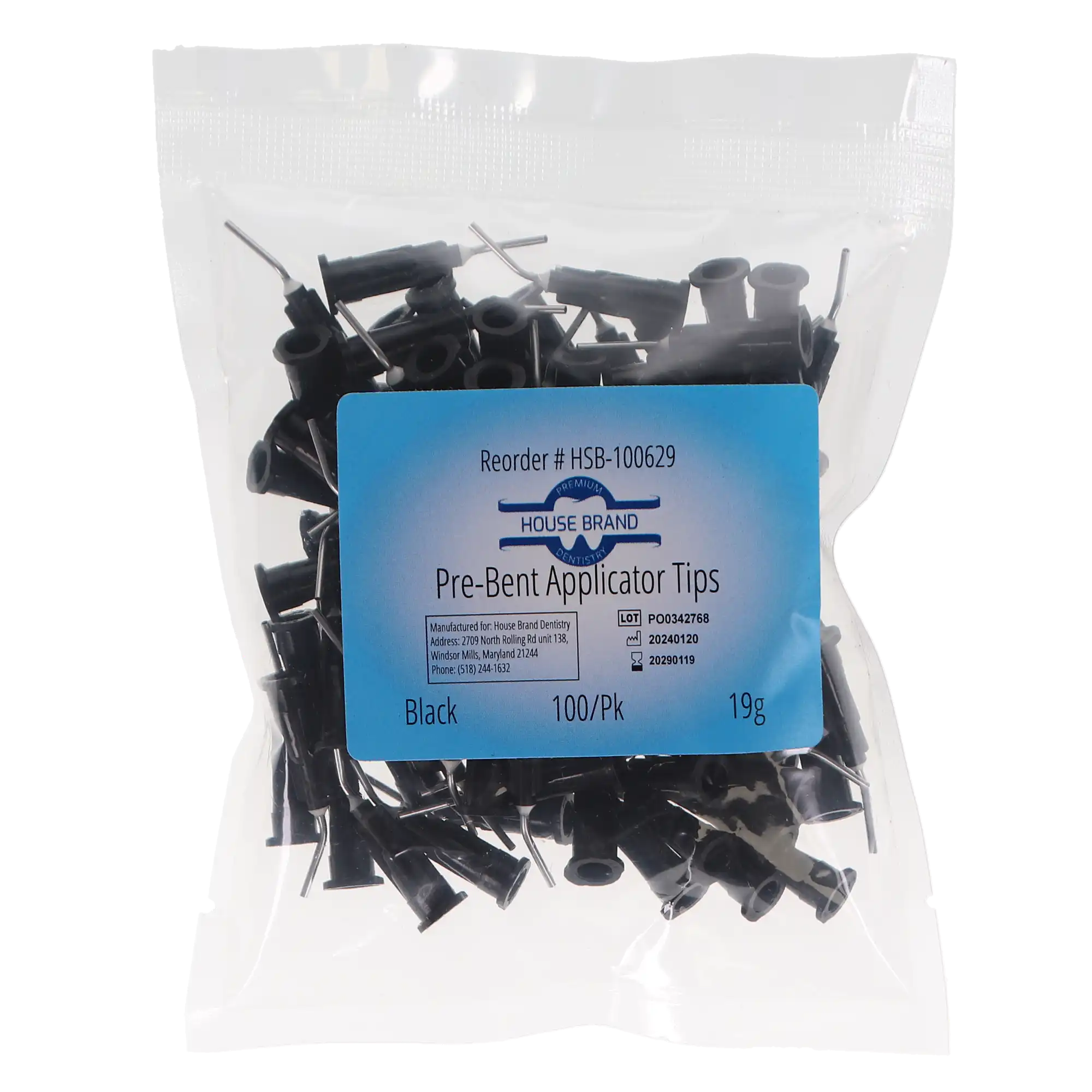 Pre-Bent Applicator Tips, 19 Ga, Black, 100/Pk, 100629 thumbnail 4
