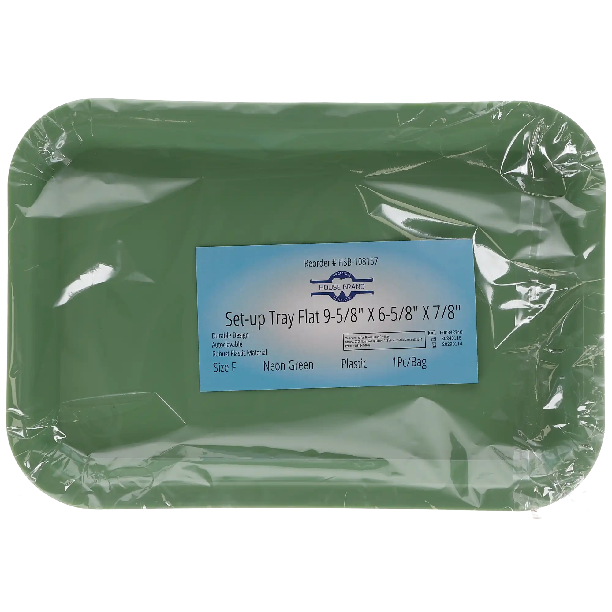HSB Set-Up Plastic Flat Tray, #F, Mini, Neon Green, 1/Pk, 108157 thumbnail 4