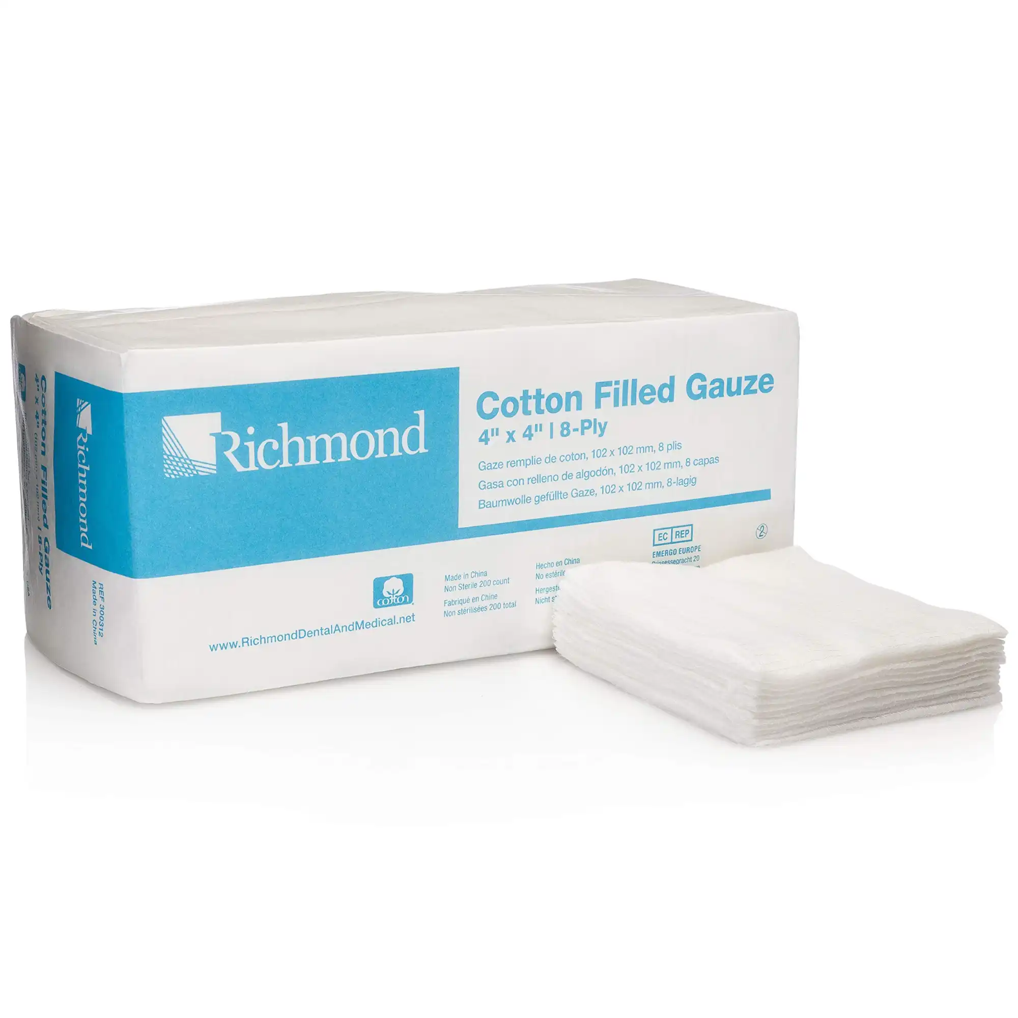 Richmond Cotton Filled Exodontia Sponges, 4" x 4", 8-Ply, Non-Sterile, 2000/Case, 300312 thumbnail 2