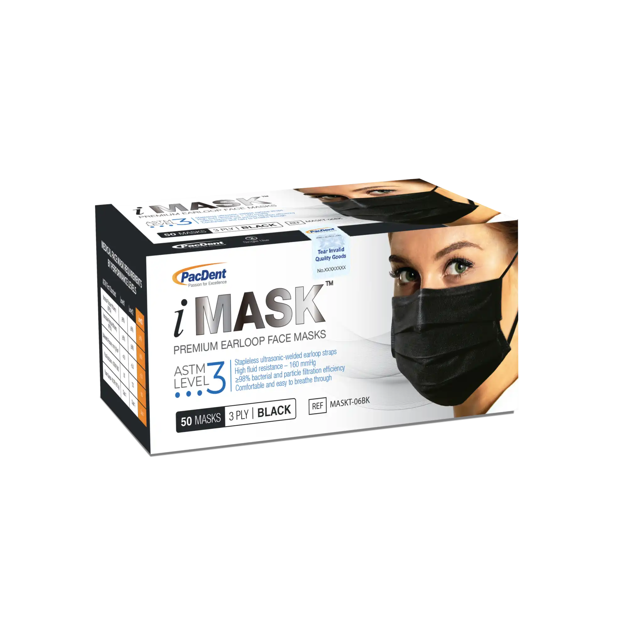 iMask™ Premium Earloop Face Mask, ASTM Level 3, Black, 50/Box thumbnail 10