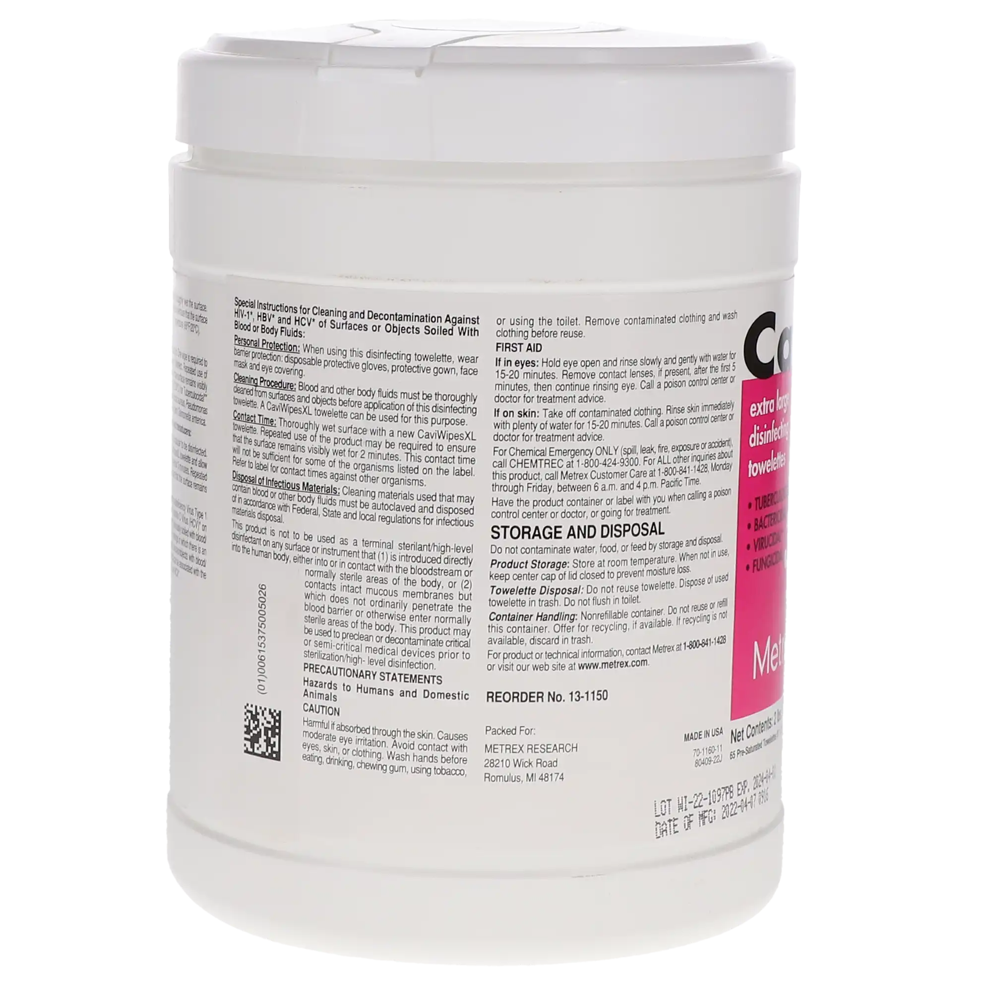 CaviWipes XL Disinfecting Towelettes, 9" x 12", 65/Canister, EPA 46871-8 thumbnail 7